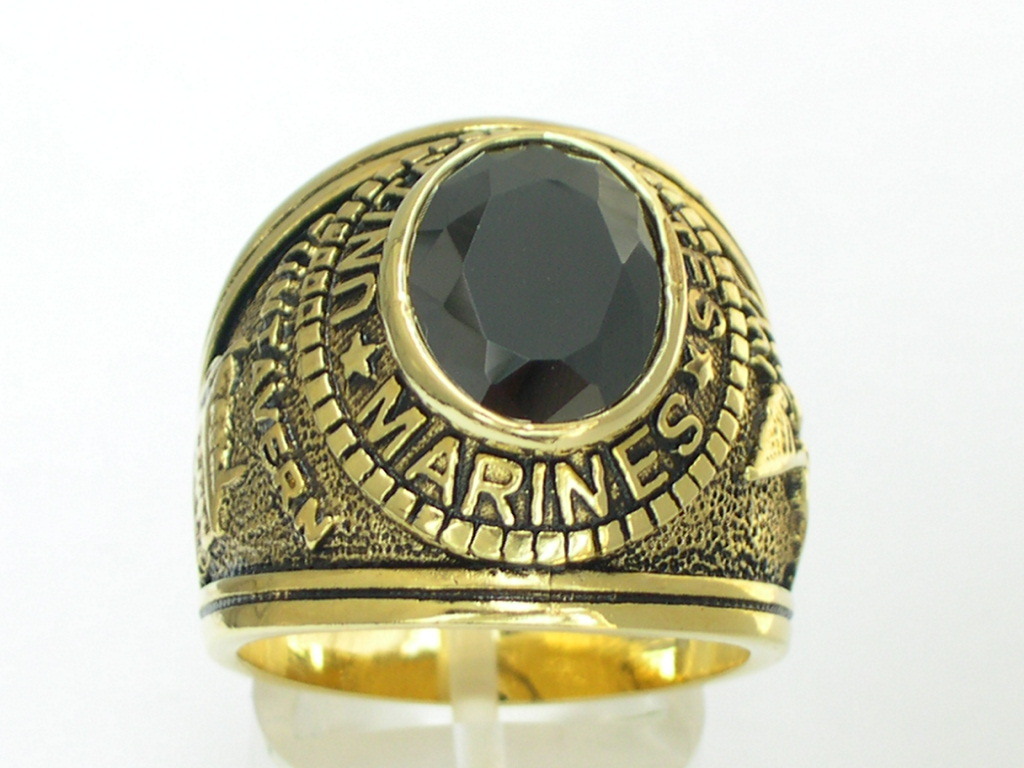 12x10 mm United States Marines Military Black Jet CZ Stone Men's Ring Size 7-15