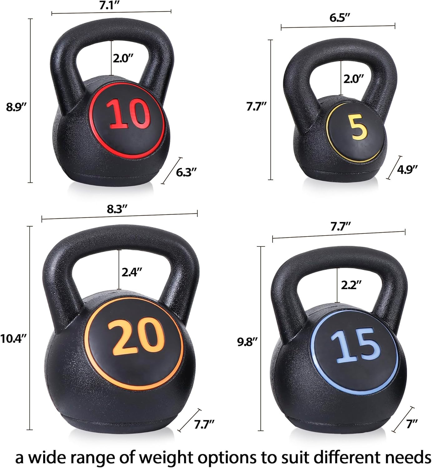 4-Piece Kettlebells Weights Set, Wide Grip Strength Training Soft Kettlebell, Ex