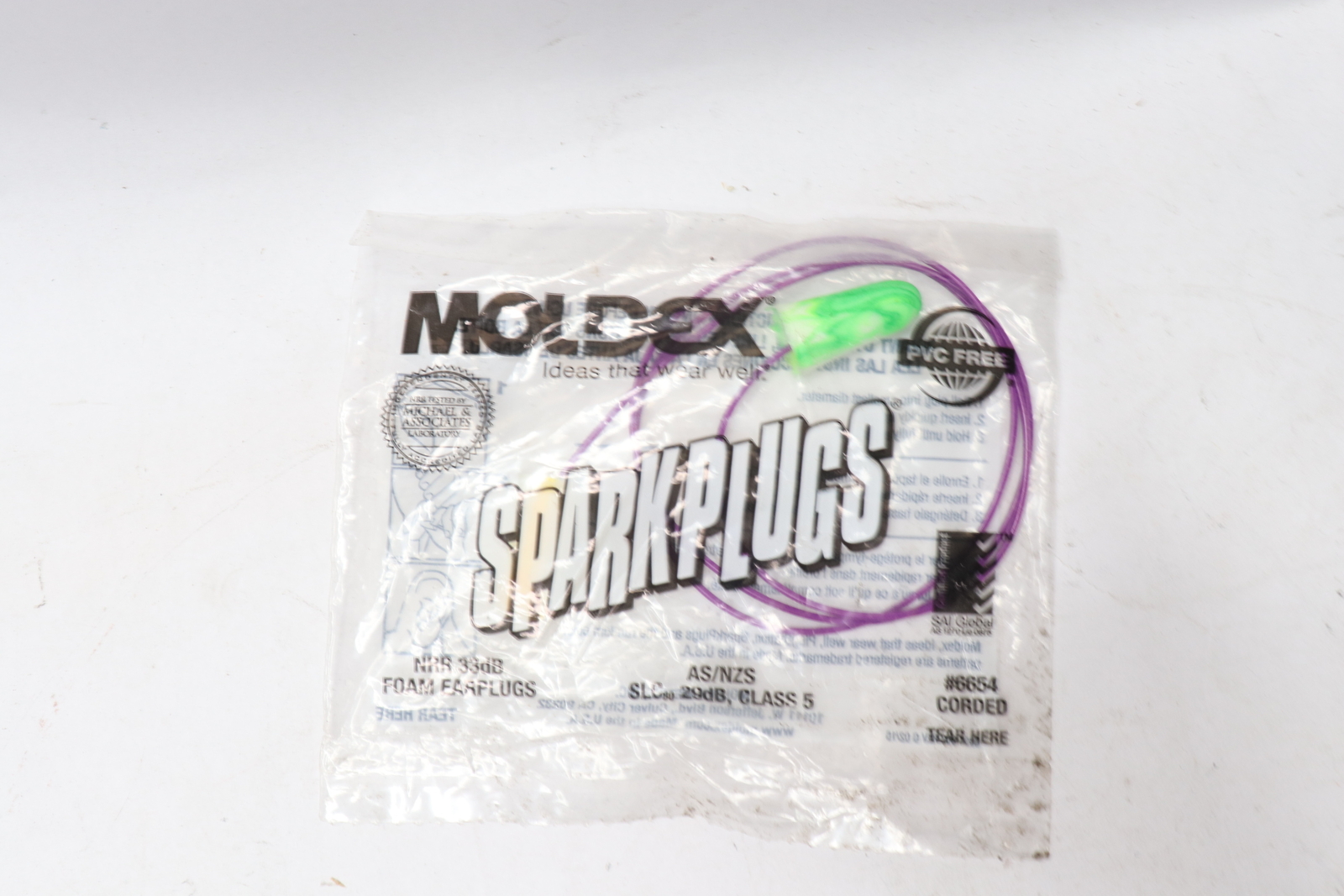 (1-Pair) Moldex Sparkplugs Corded Earplugs 6654