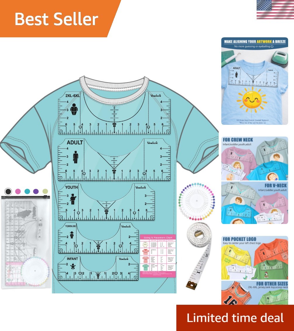 Compact T-Shirt Ruler for Accurate Design Placement - Includes Measuring Tape