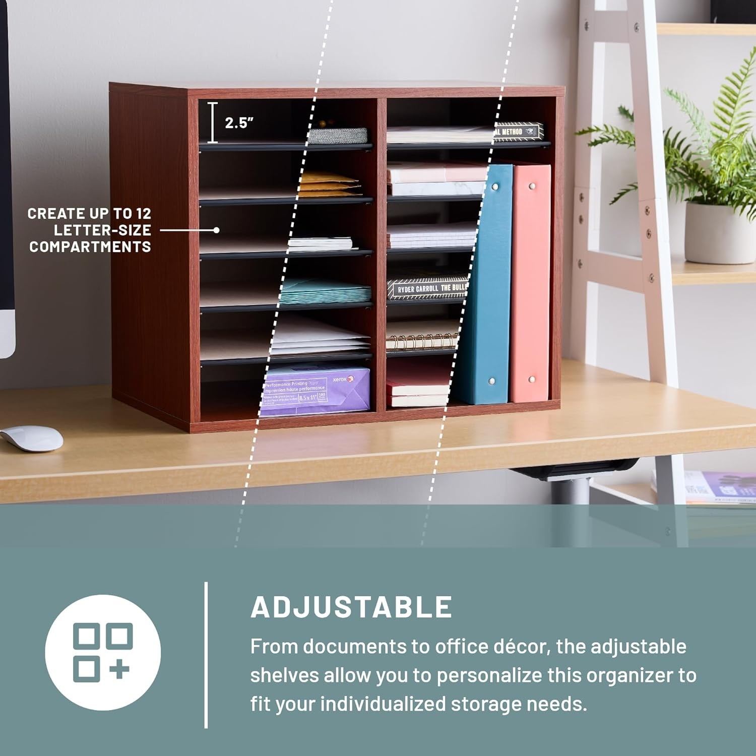 Literature Organizer 12 Compartments Office & Classroom Mailbox W/ Adjustable
