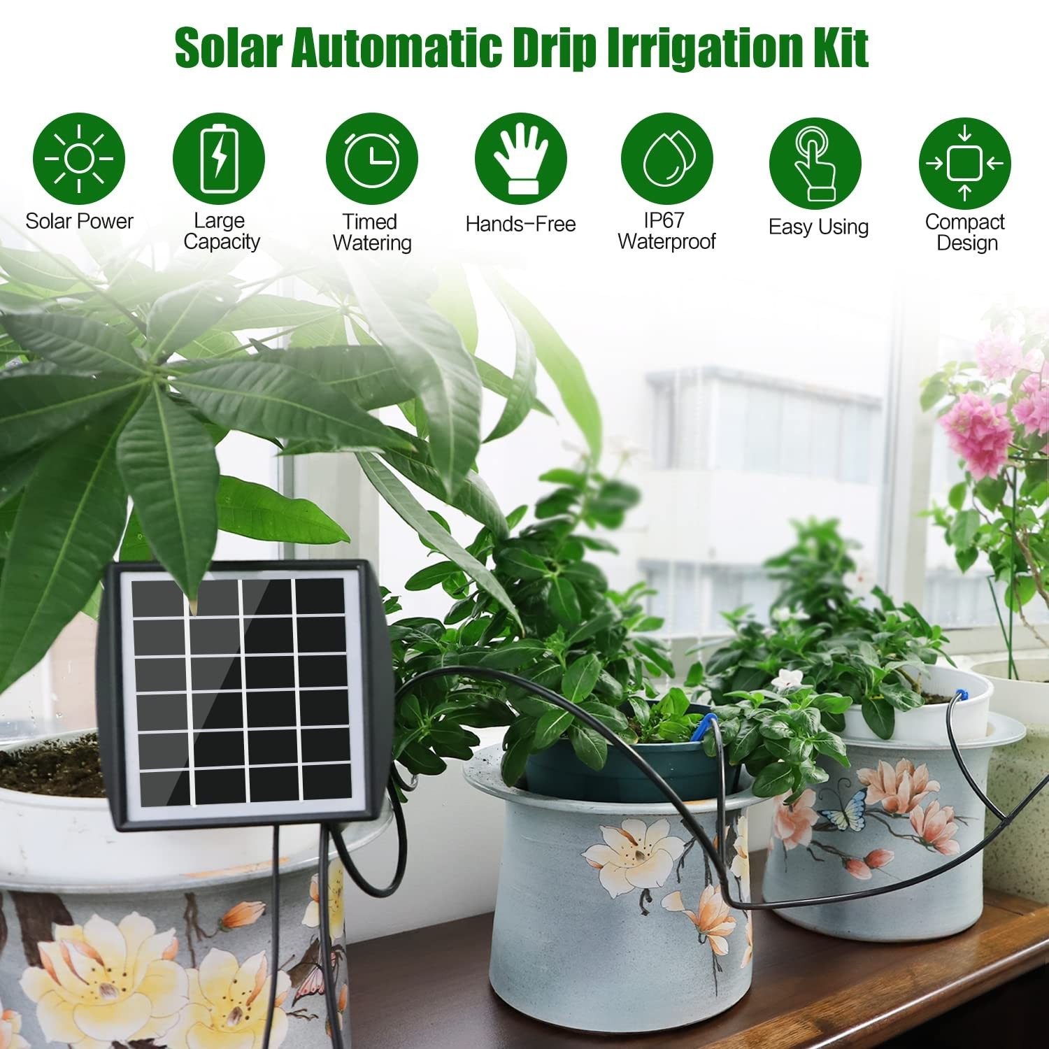 Versatile Solar-Powered Drip Irrigation Kit – Effortless Watering for 10 Plants