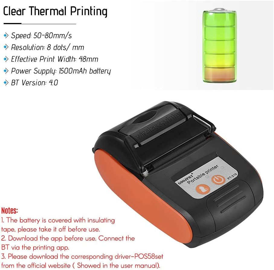 Portable Thermal Printer Handheld 58mm Receipt Printer -2 printhers