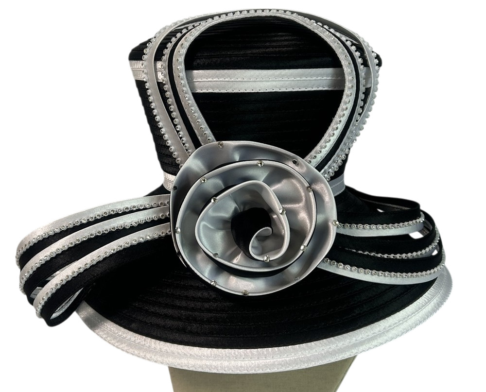 Black/White Easter, Mothers Day, weddings Kentucky Derby Satin Ribbon Hat