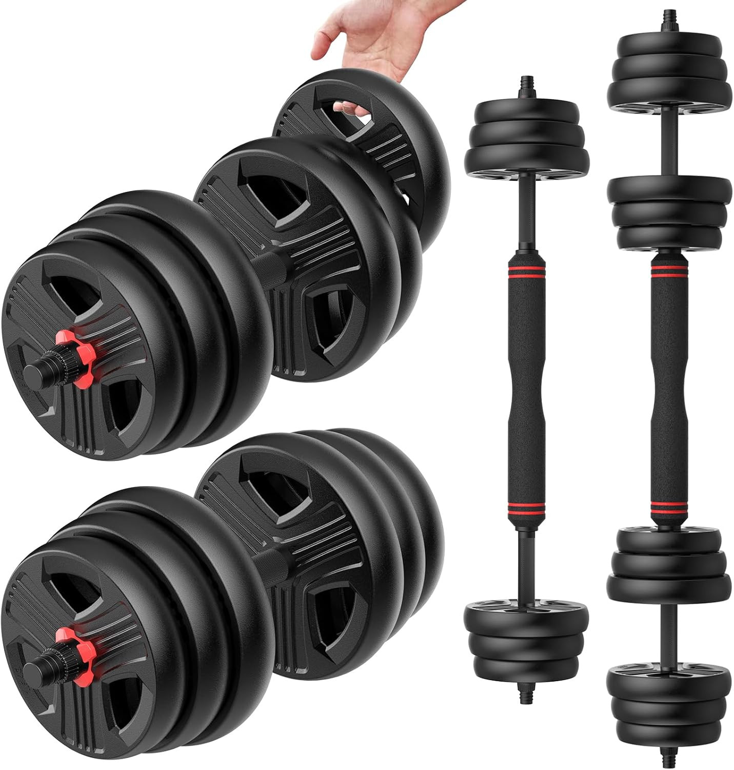 Adjustable Dumbbells Set, 20Lbs Free Weight Set with Connector, 2 or 3 in 1 Dumb