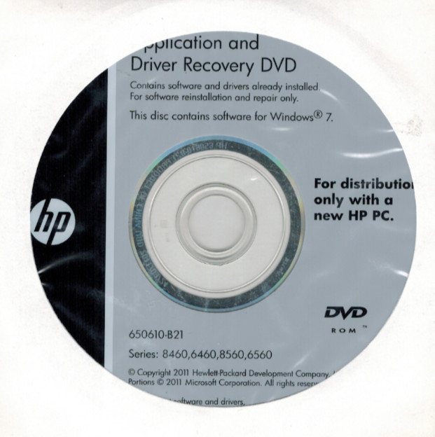 HP EliteBook 8460 6460 8560 6560 Application and Driver Recovery DVD-ROM (2011)