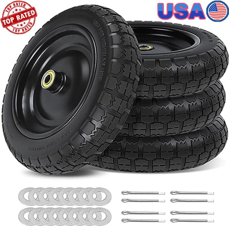 13 Inch Flat Free Tires Replacement Wheelbarrow Garden Cart Hand Truck 4 Pack US