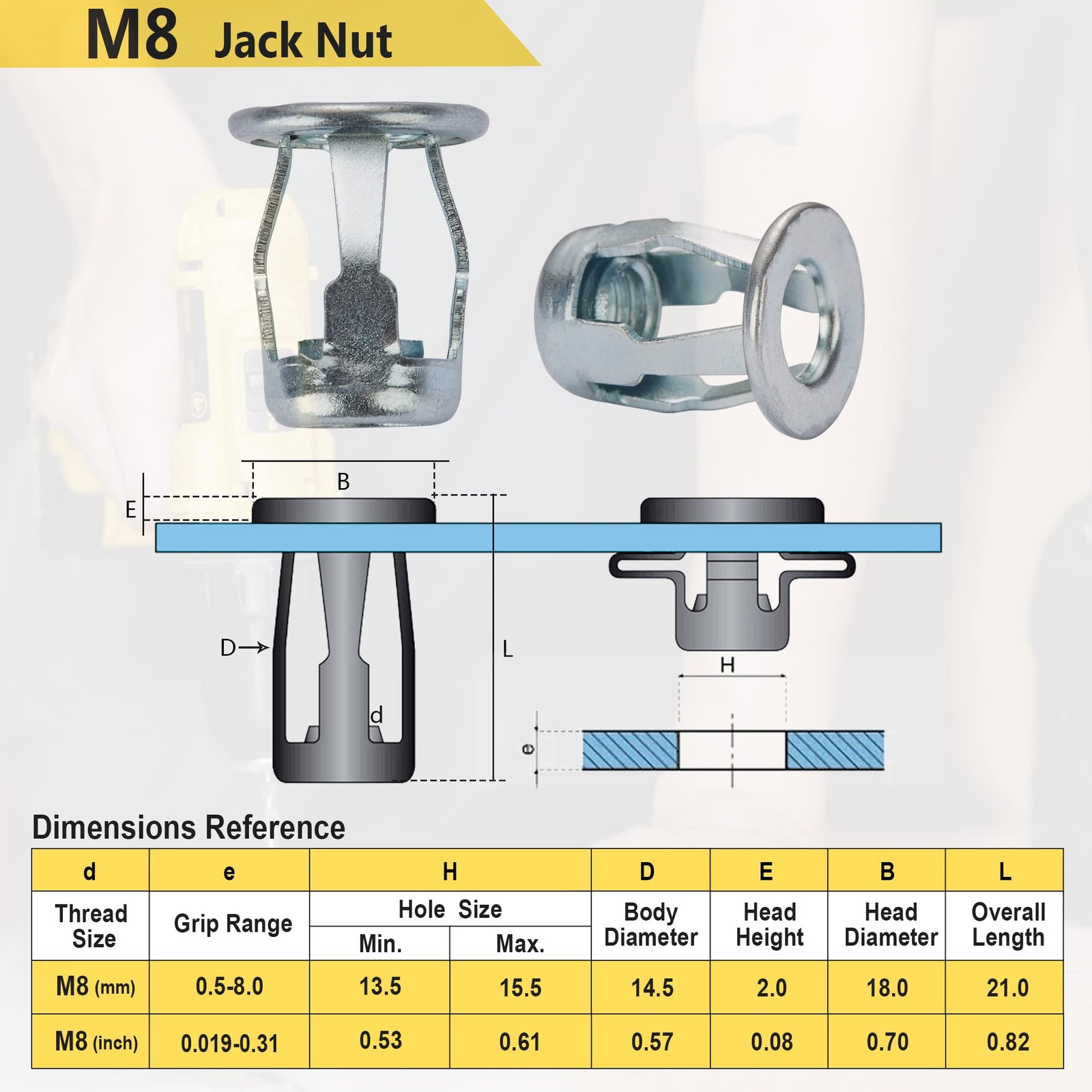 12 Pcs M8 Jack Nut Threaded Insert Petal Nuts Nutserts Jacknut Srew Anchor Sp...