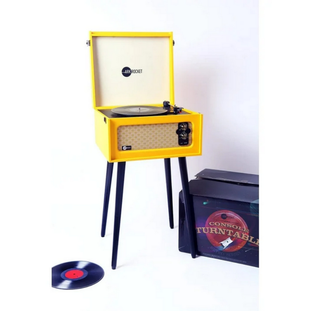 Discovery II Bluetooth Record Player Stand with 3-Speed Turntable (Yellow)
