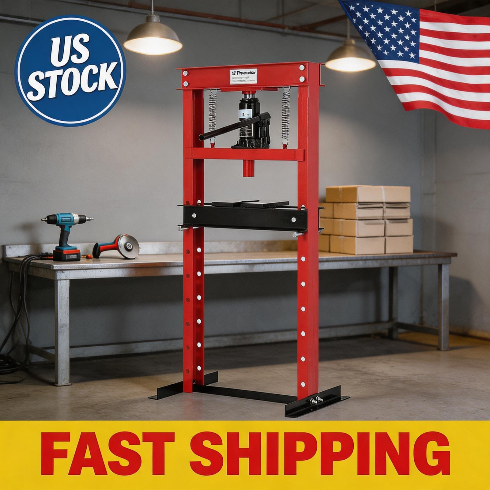 12 Ton Press, Heavy-Duty Adjustable H-Frame Garage Floor Shop Press Hydraulic