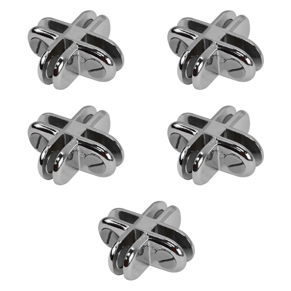 5 Pcs Chrome Metal 4 Way Glass Shelf Connector 3/16" Tempered Glass