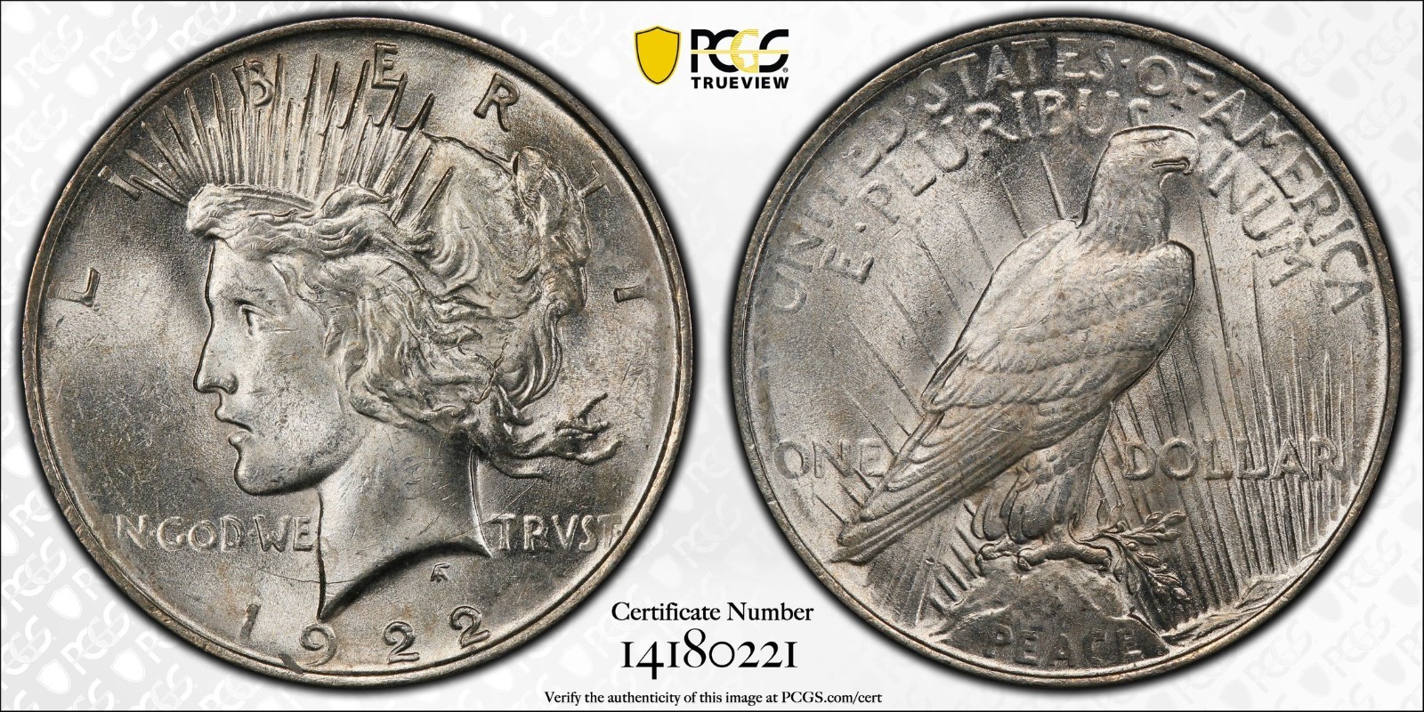 1922 MS62 Top 50 VAM-2C Extra Hair Peace Dollar with Gold Shield