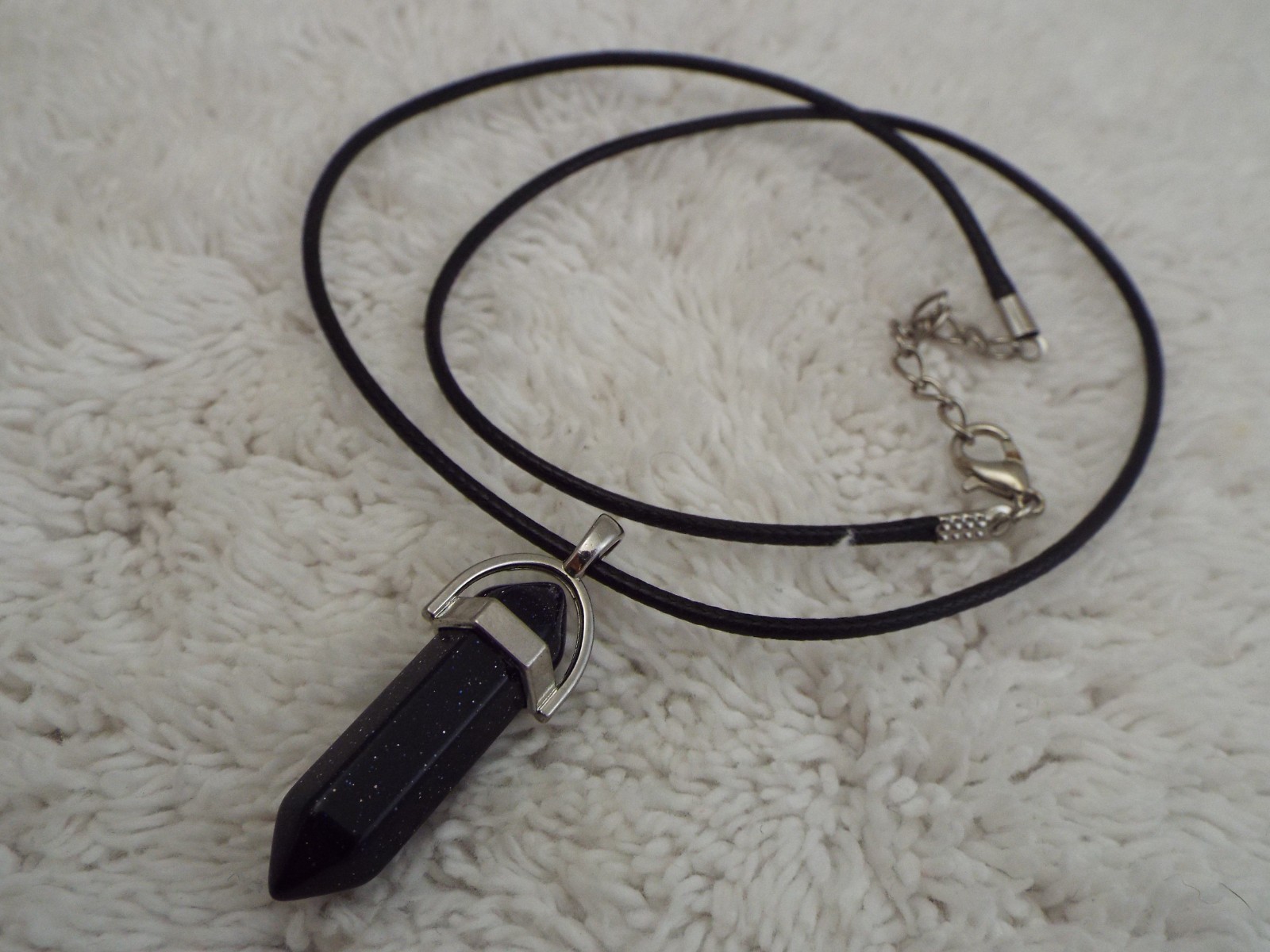 Blue Goldstone Stone Point Pendant Necklace (B28)