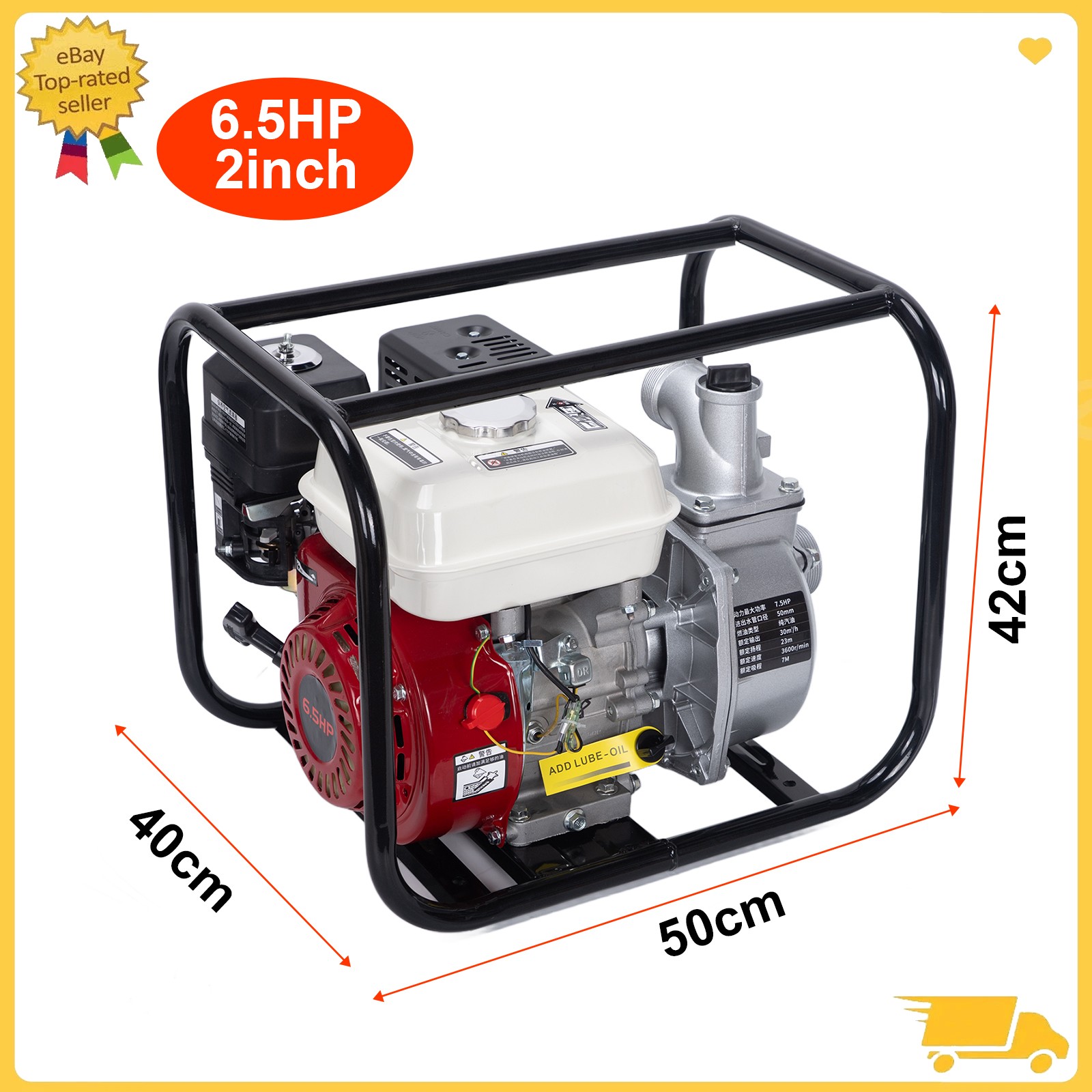 6.5HP 4-Stroke 2 Inch Gas Water Pump Semi-Trash Water Pump Transfer Pump 158GPM