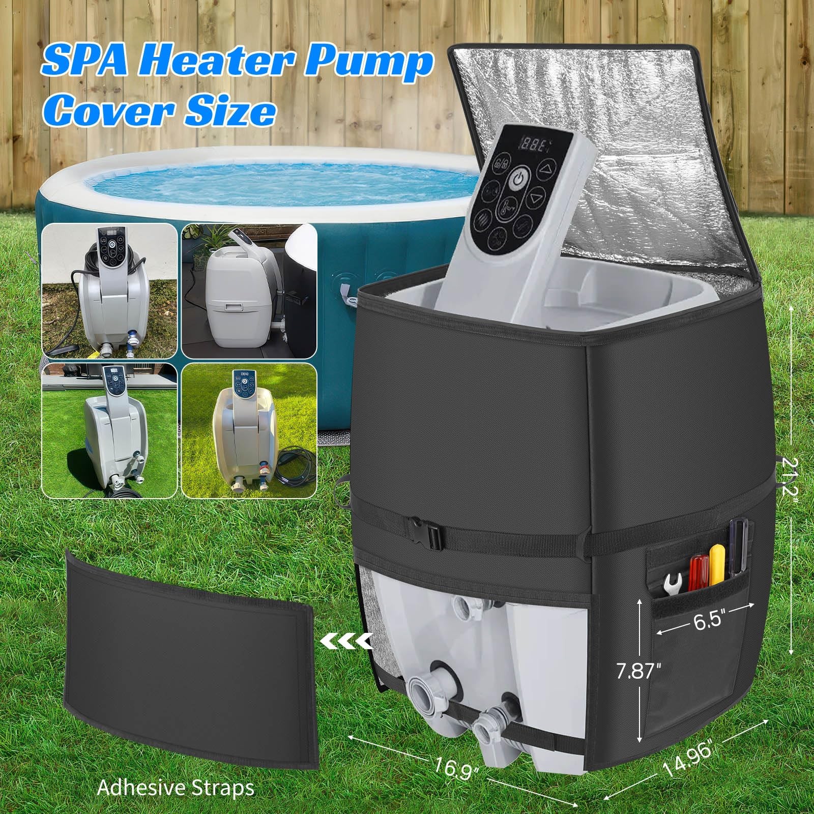 Hot Tub Spa Heater Pump 16.9" D x 14.96" W x 21.2" H (Square), Black