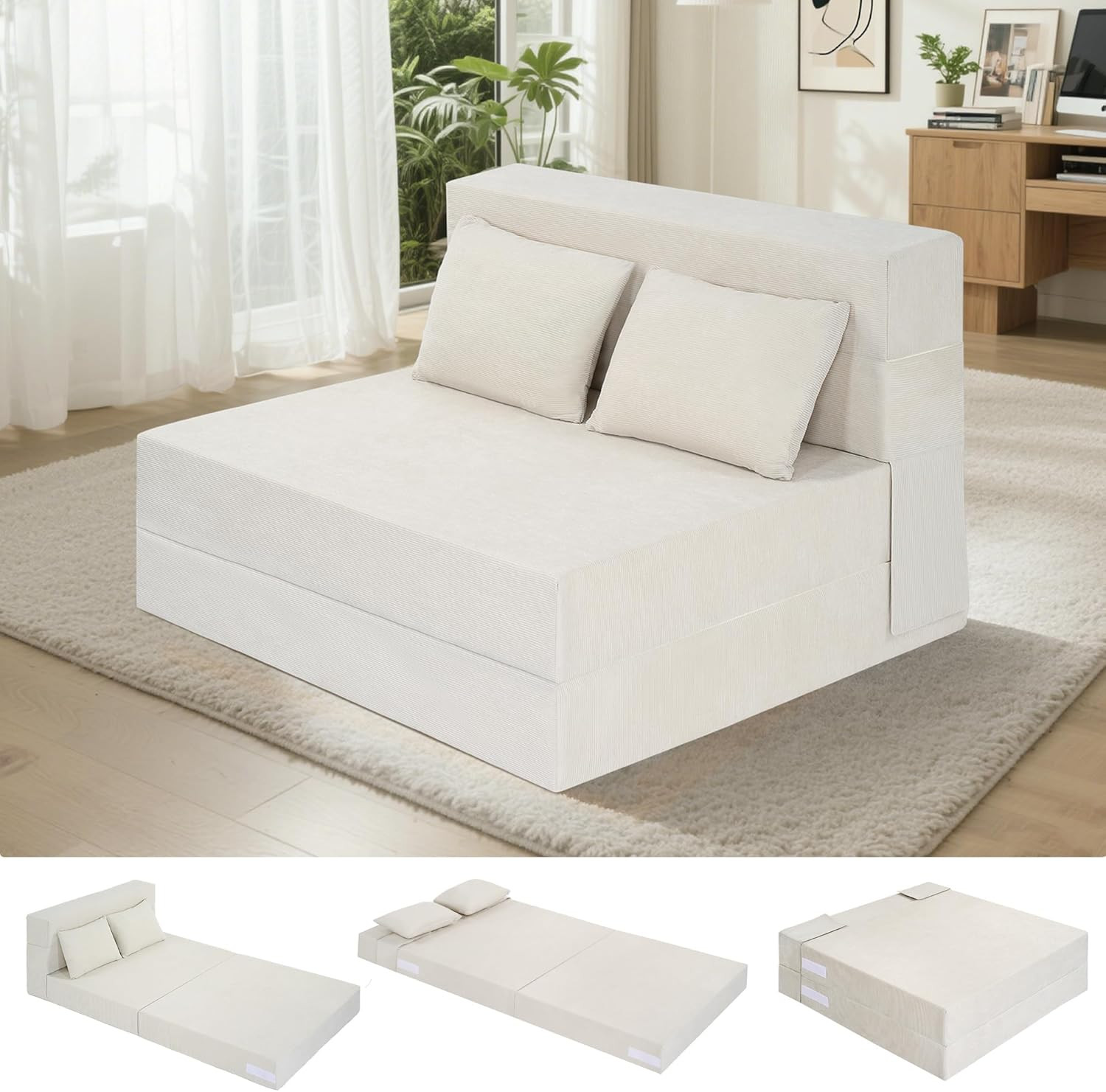 Fvkind Folding Sofa Bed, 4 in 1 Convertible Sleeper Sofa Bed Chair with Pillow,