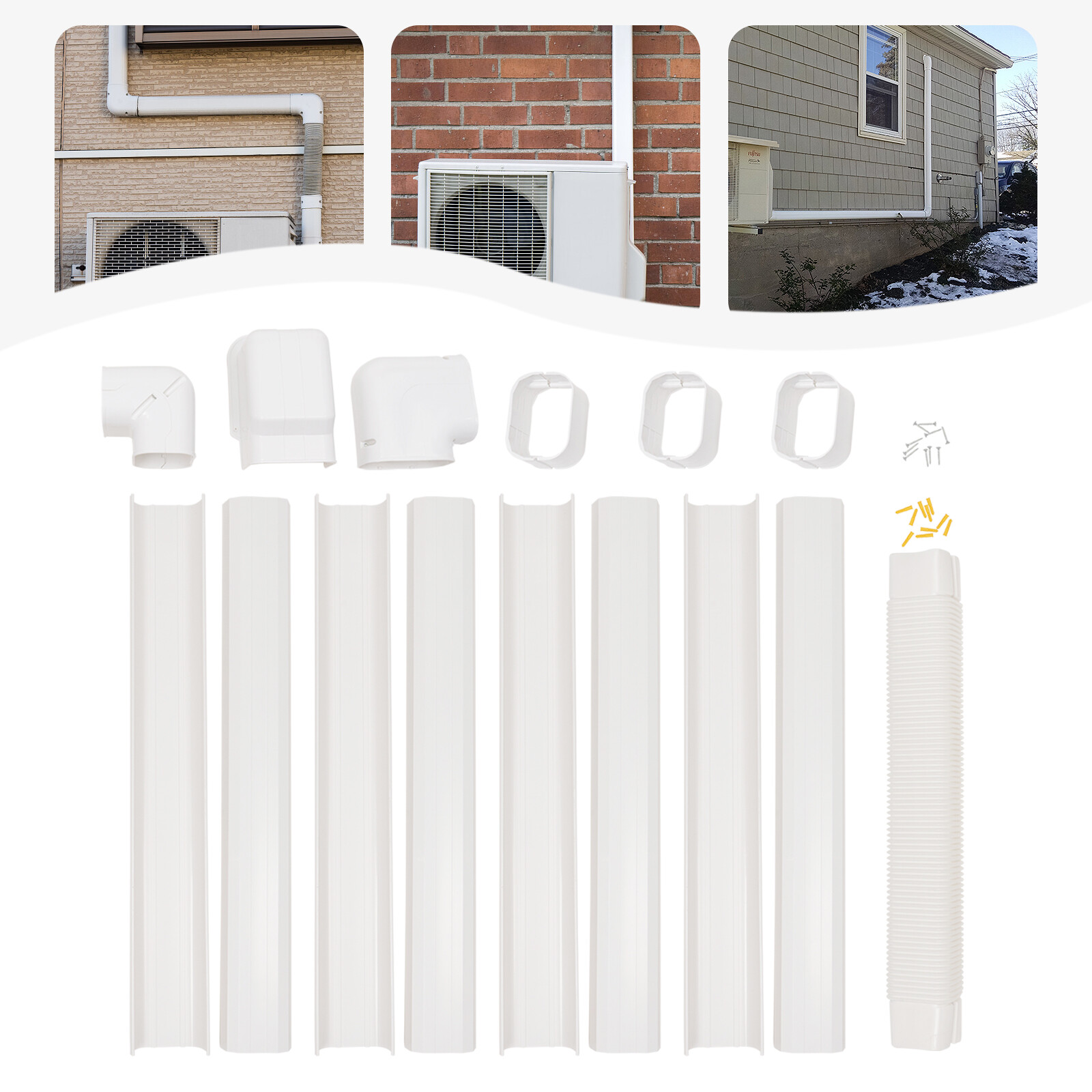 5" W 17ft L PVC Line AC Set Cover Kit Decorative White For Air Conditioner