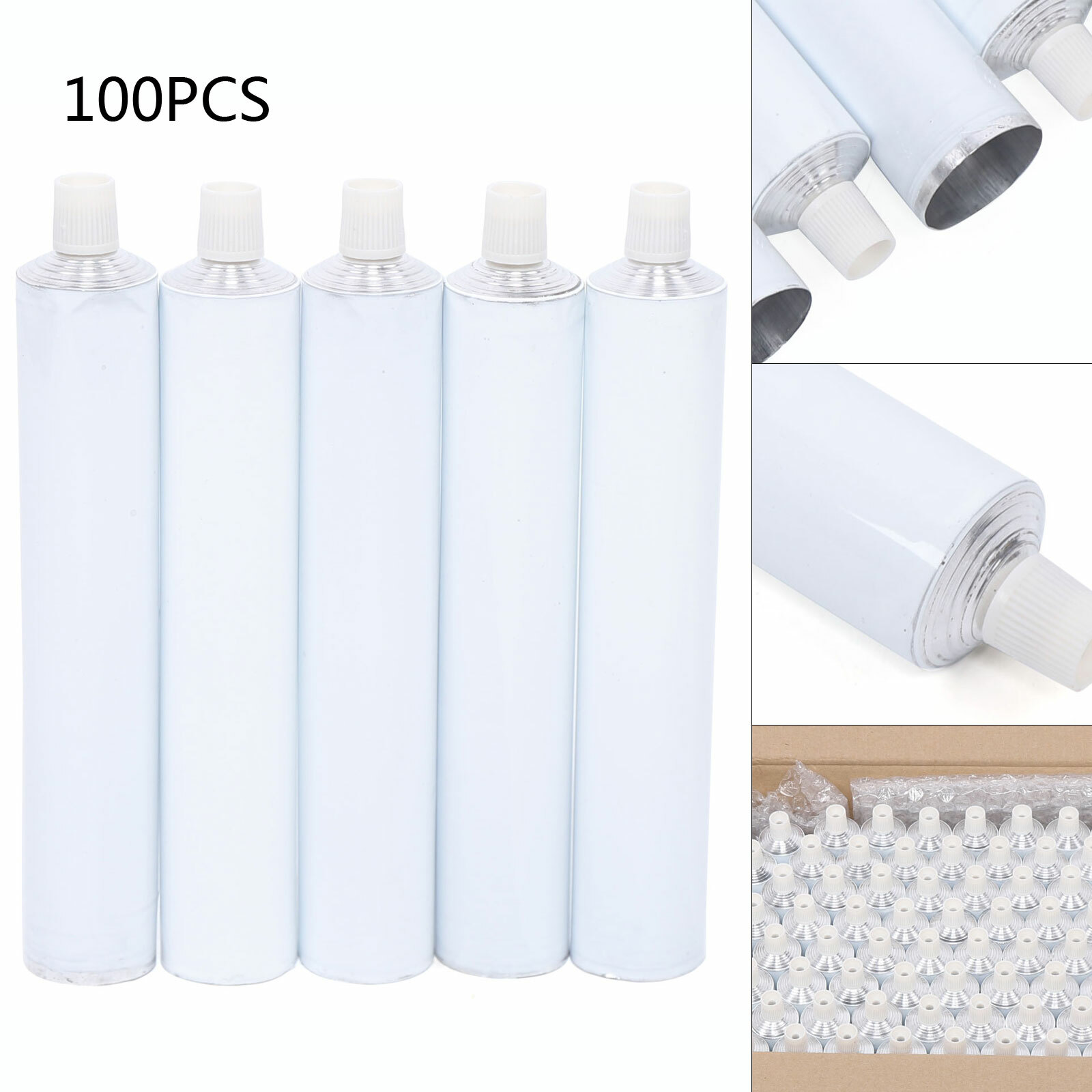 100pcs Aluminum Empty Toothpaste Tubes with Needle Cap Portable Reusable 100ml!