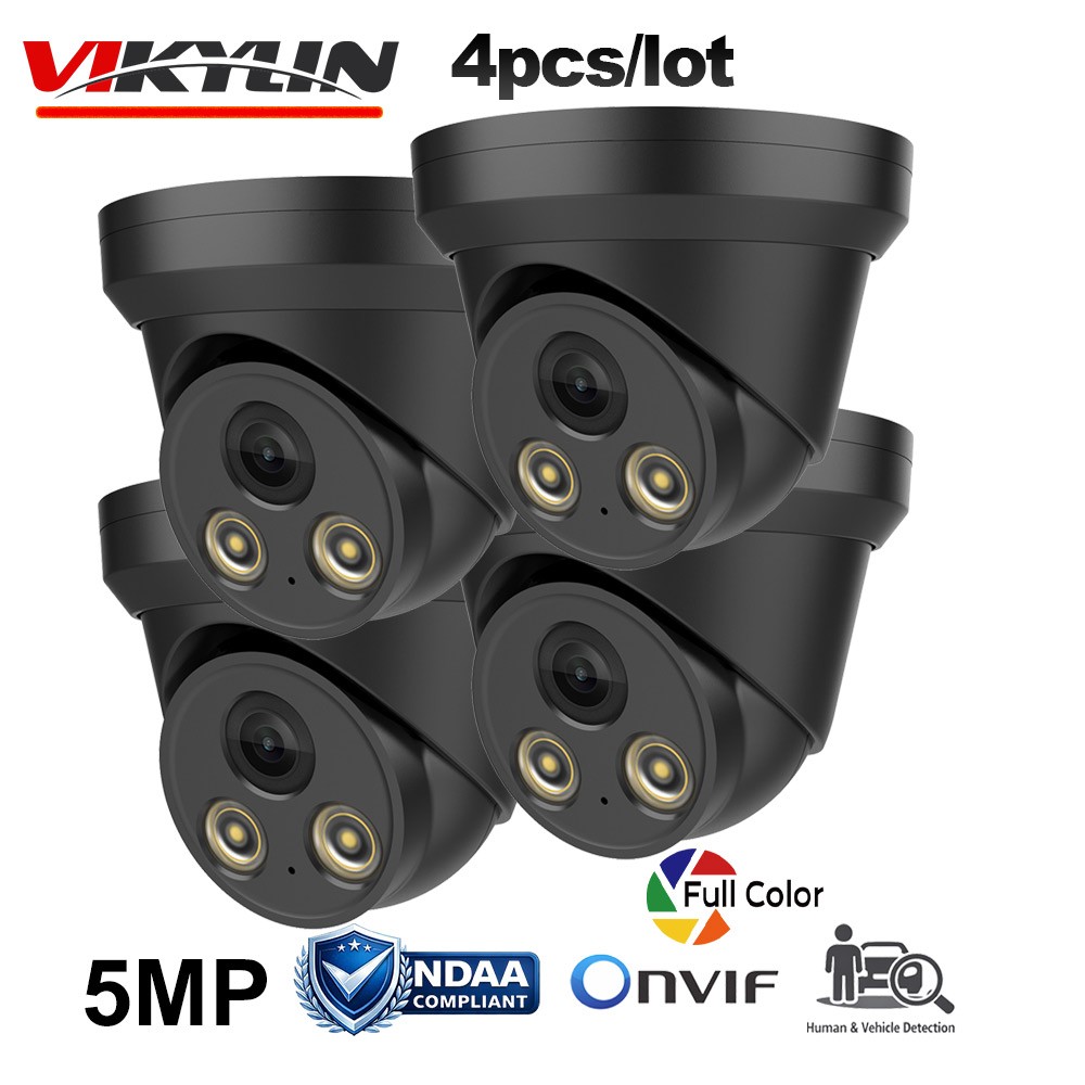 4 pack Black Vikylin 5MP POE IP Camera Outdoor Full Color LED Audio Wired Onvif