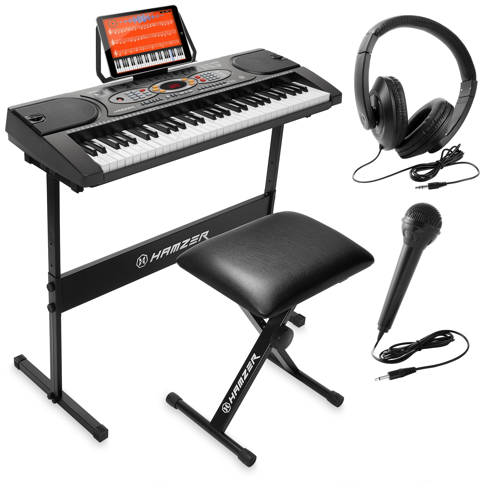 61-Key Electronic Keyboard Portable Digital Piano and Stand, Mic, USB, Stool