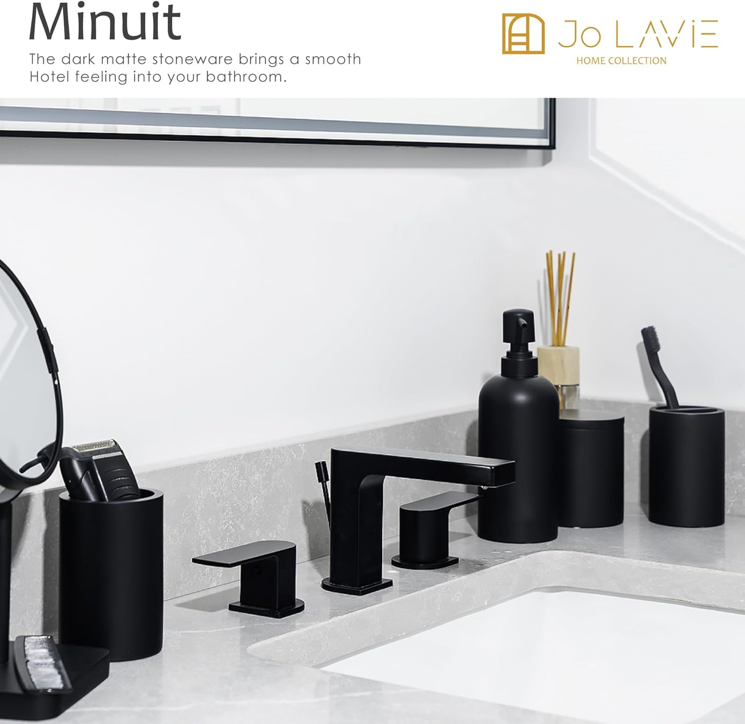 Bathroom Accessory Set - 4 Pcs Matte Black Bathroom Set with Toothbrush Holder,