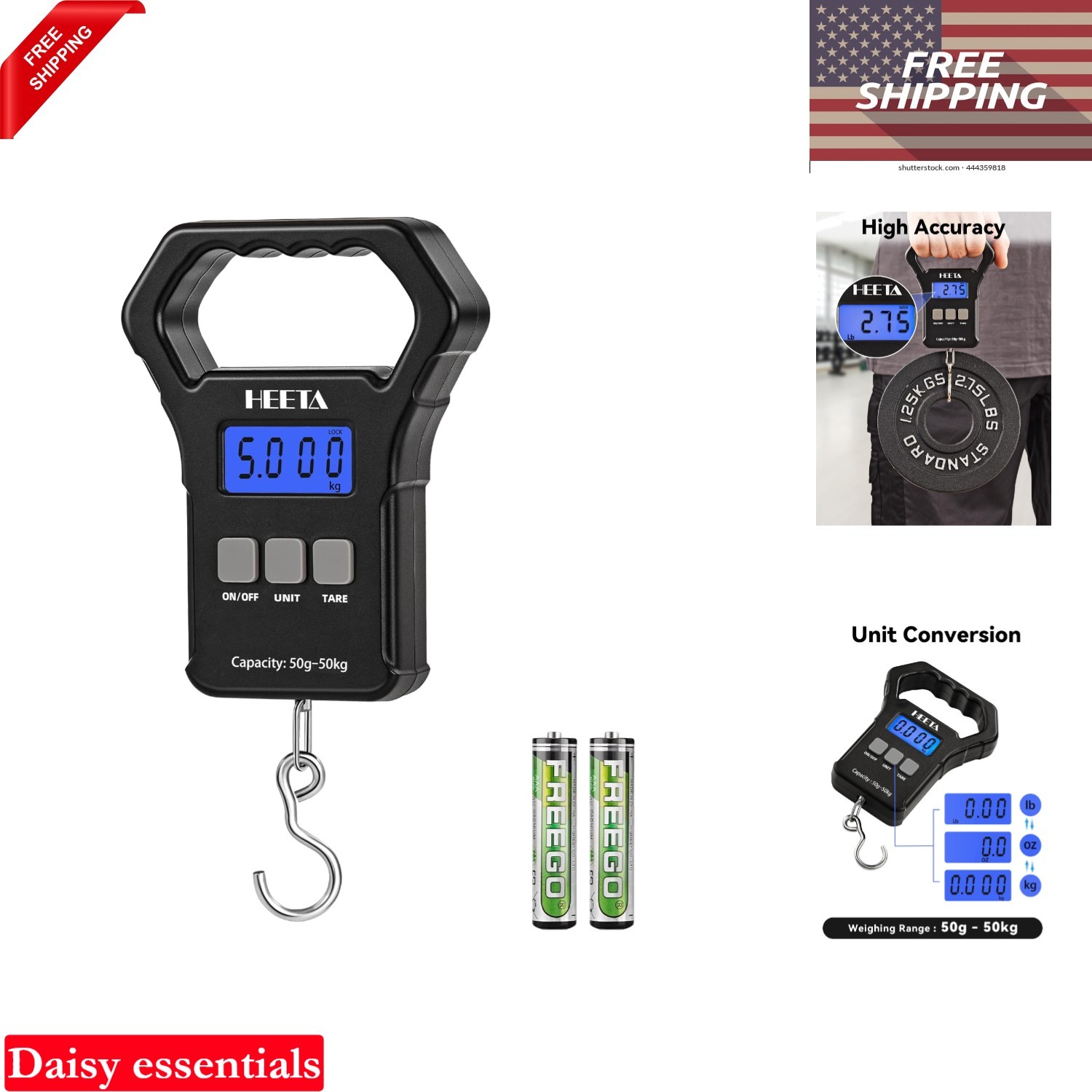 Digital Fish Scale 110lb Portable Hanging Luggage & Fishing Weighing Scale wi...