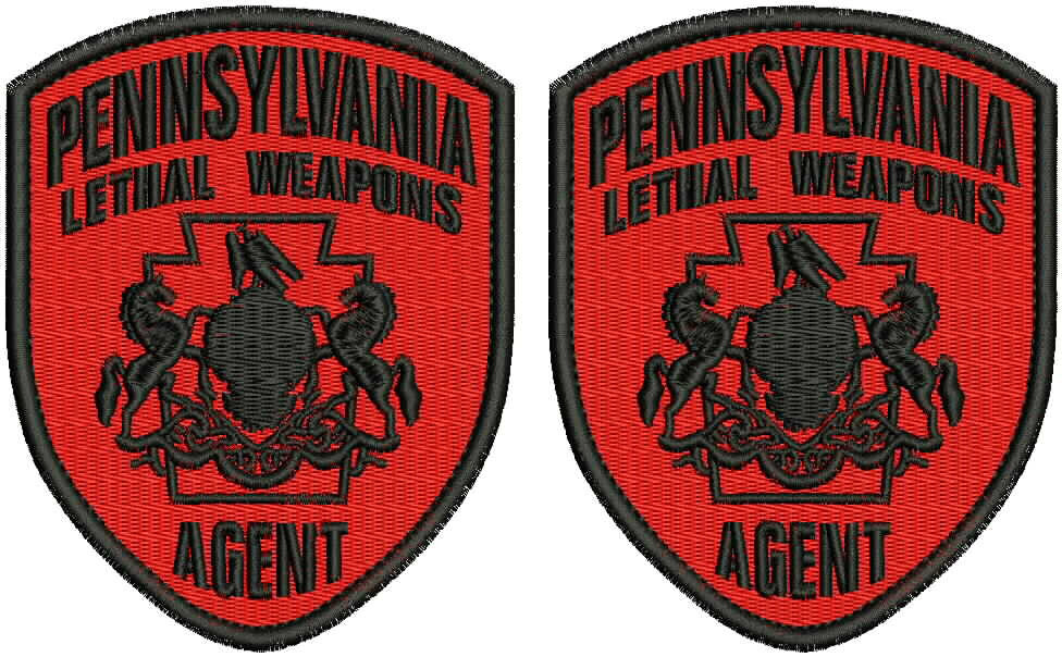 PENNSYLVANIA L W 2 EMB PATCH 4.5X3.75''X VELCR@ ON BACK black on red