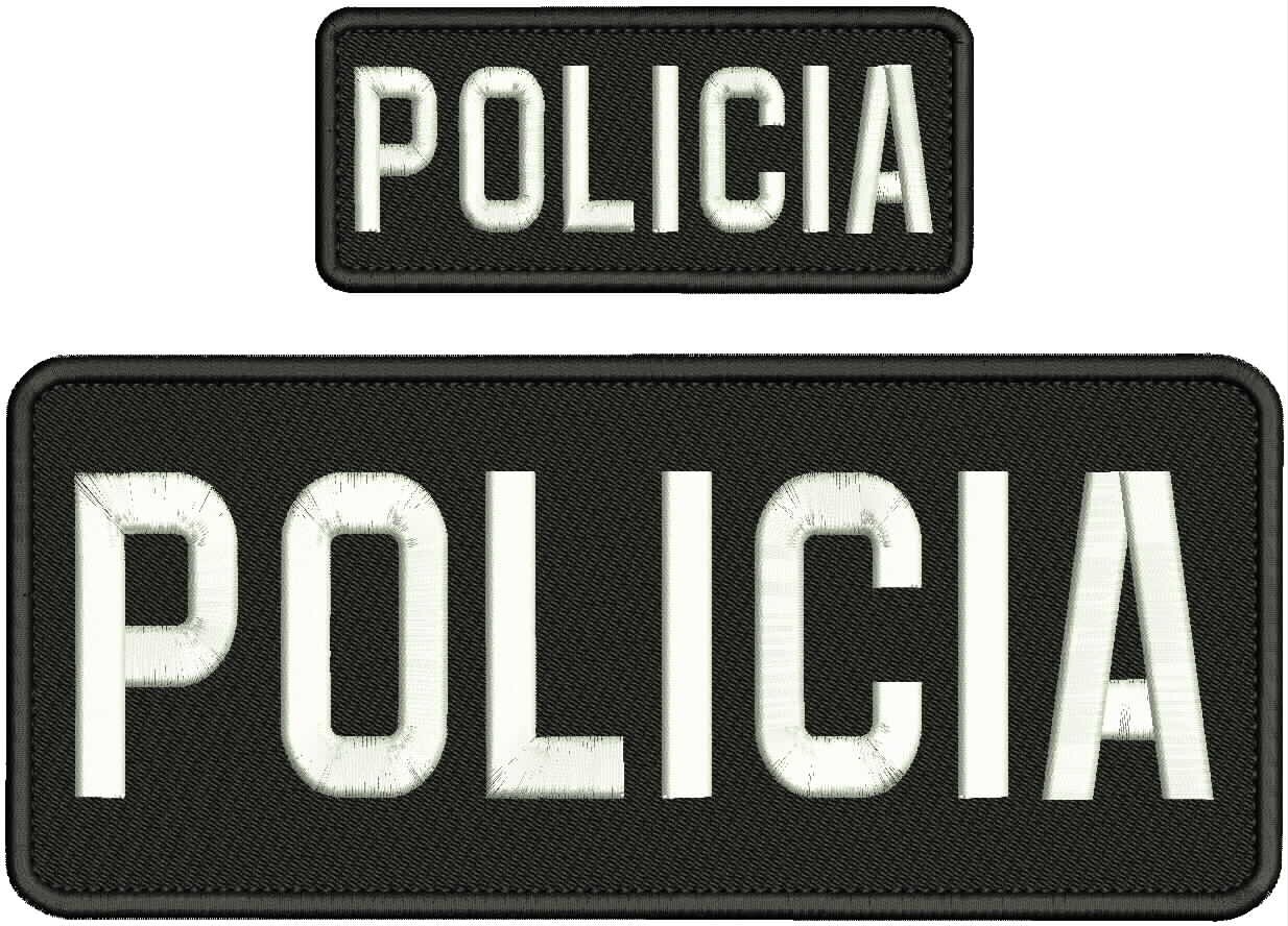 POLICIA  embroidery patch 4X10 2x5 hook on back white on black