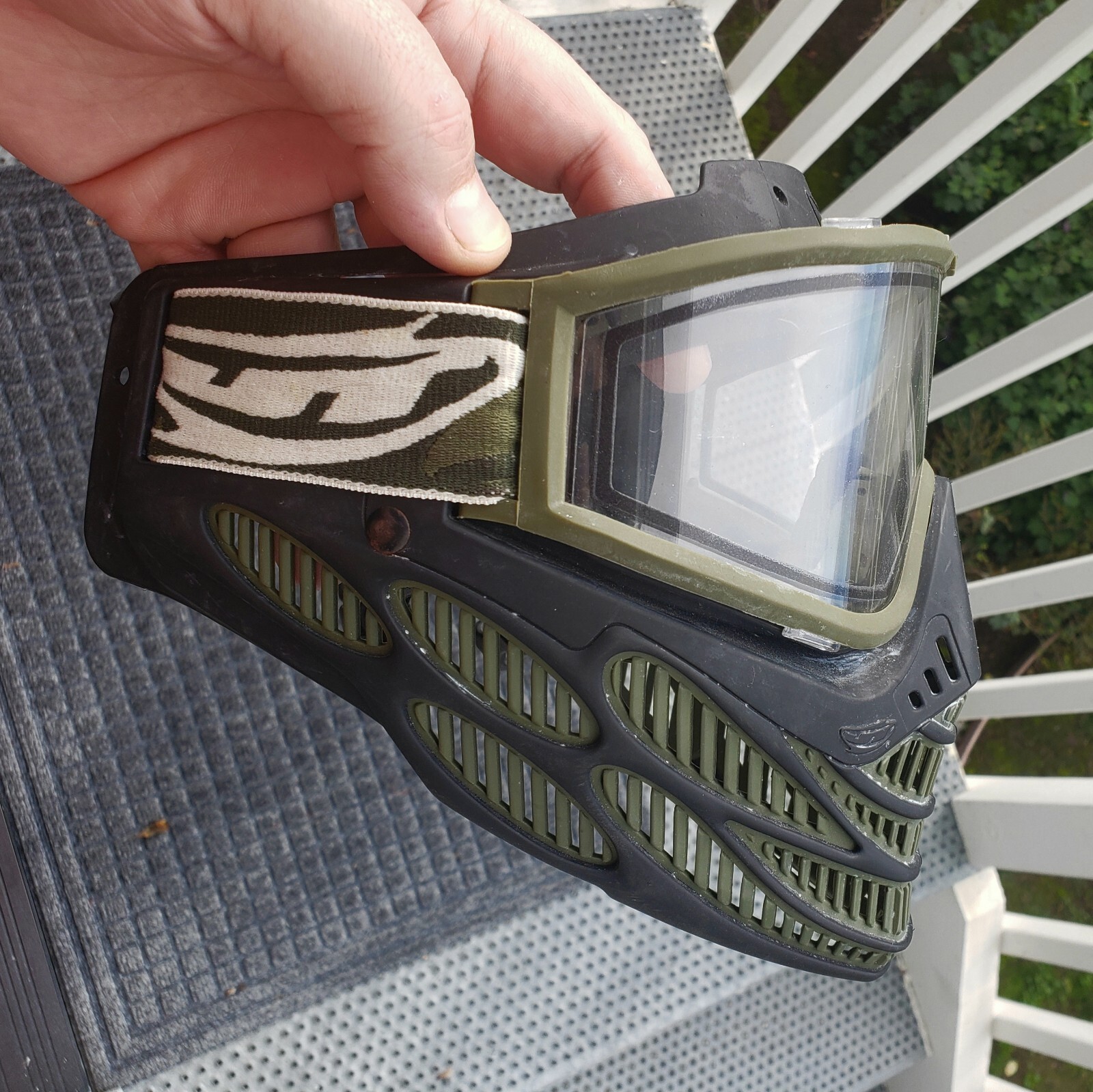 Minty JT racing F8 paintball Mask W/ Chin strap White Mask Flex Green OG Thins