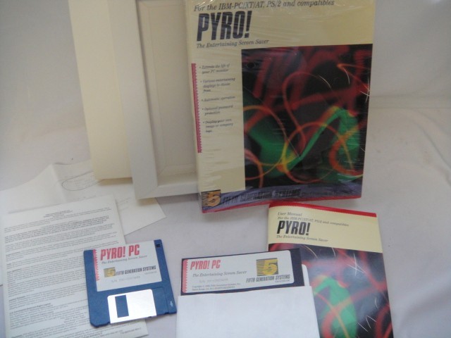 Vintage 1990 Pyro! Screen Saver + 5.25" + 3.5" Discs + User Manual + Orig Box