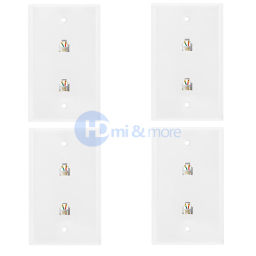 4x Phone Wall Plate RJ11 RJ12 Double Telephone Modular Duplex Jack CAT3 6P 4C