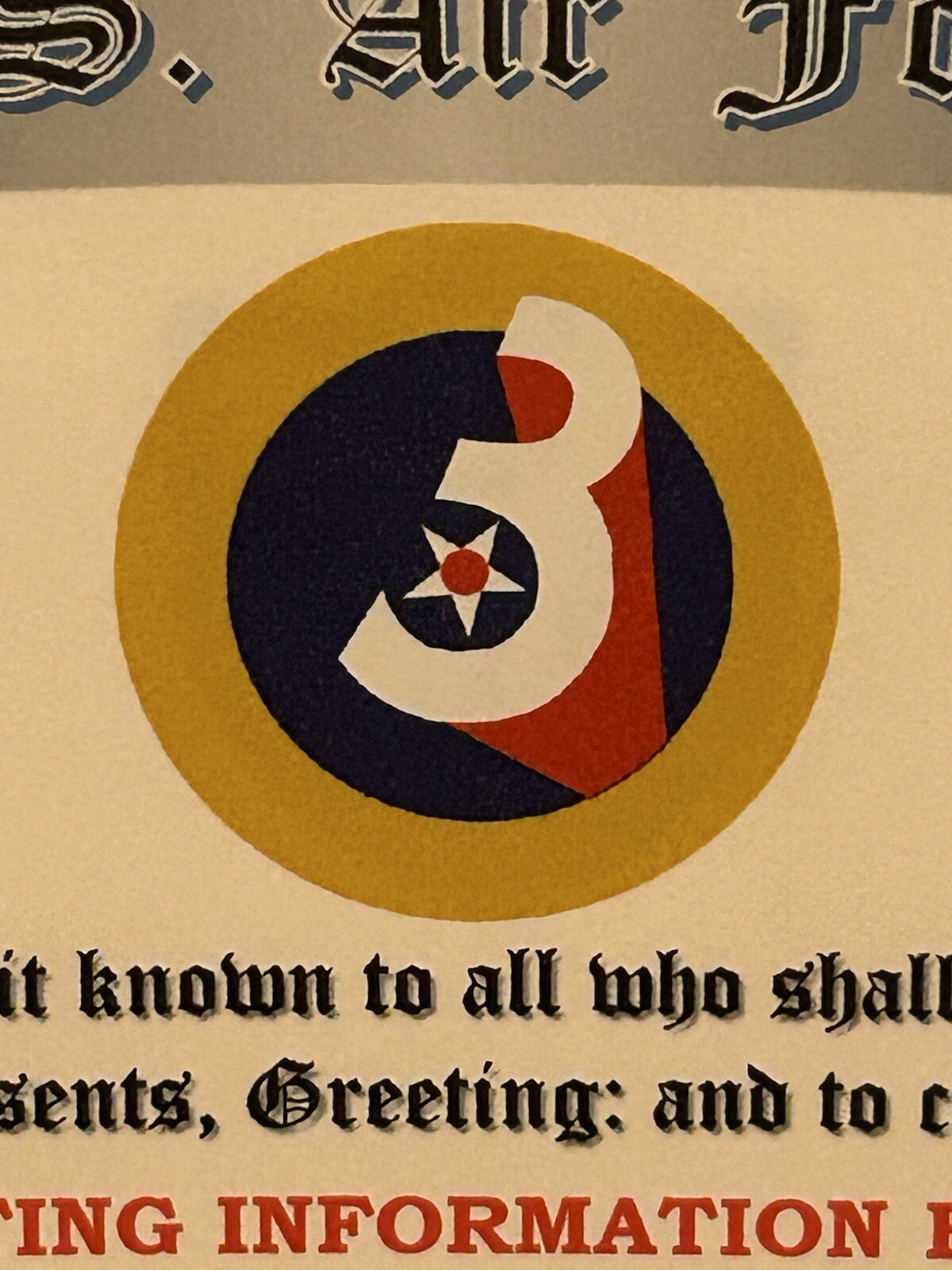 U.S. AIR FORCE / 3RD AIR FORCE - OUTSTANDING UNIT AWARD W/V DEVICE CERTIFICATE