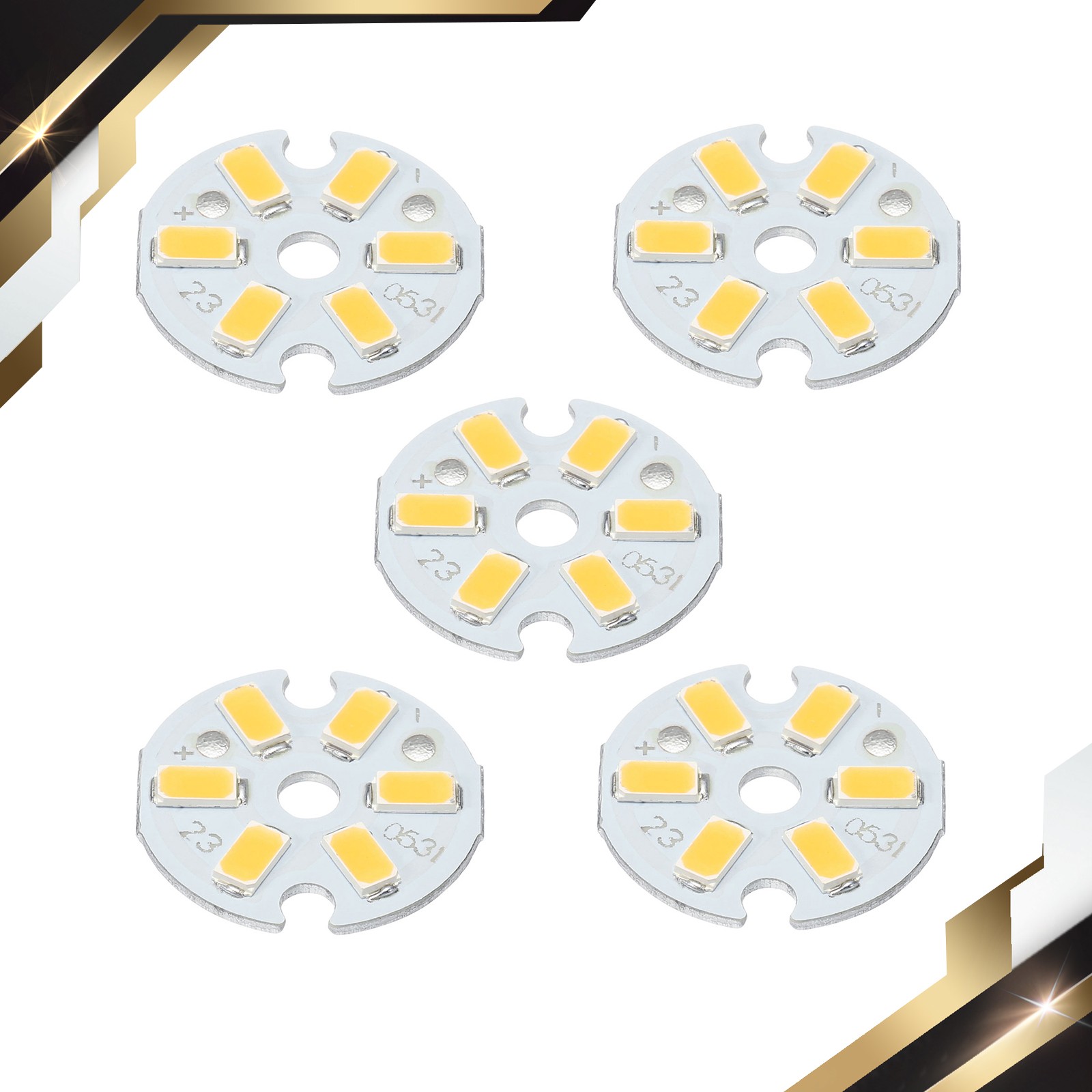 5 x COB LED Light Chip Bead 3W 120lm 3000-3200K 23mm 9-11V DC Warm White
