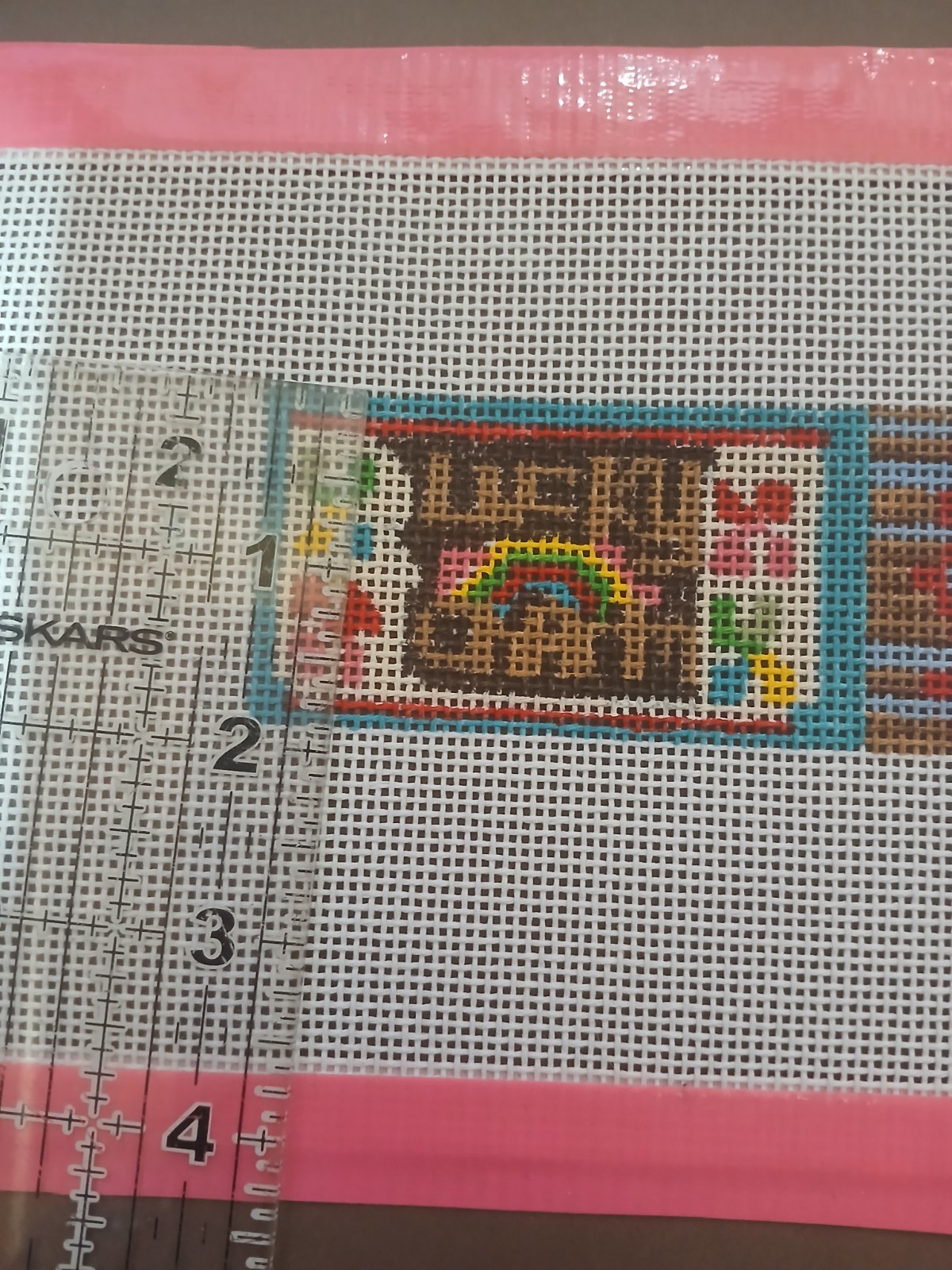 Hand Painted Needlepoint Canvas 14 Count Mesh, Matchbox With Charm On Front