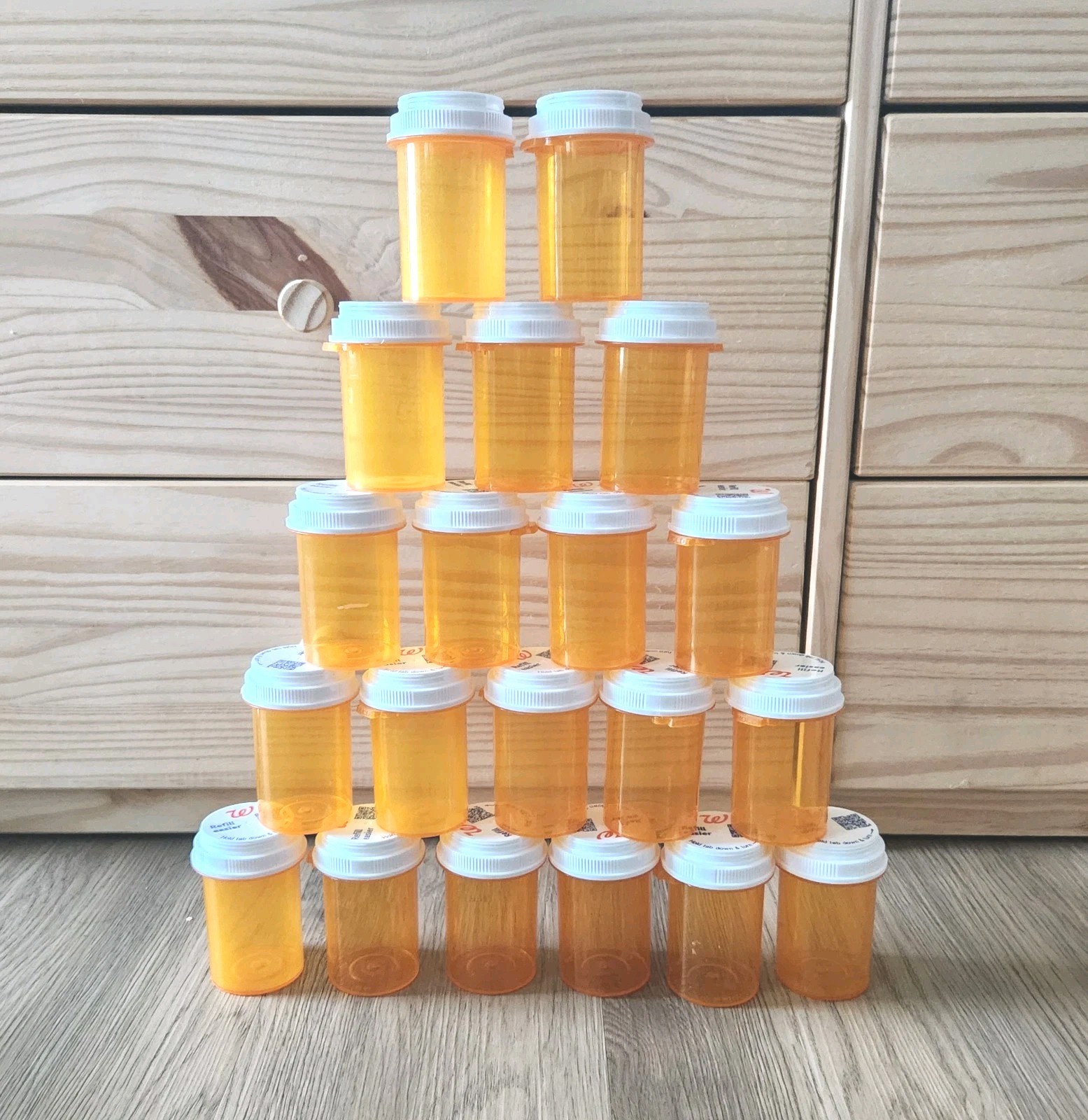 Amber RX Pill Bottles Lot of 20 Craft Storage Empty Plastic Medicine Large Size