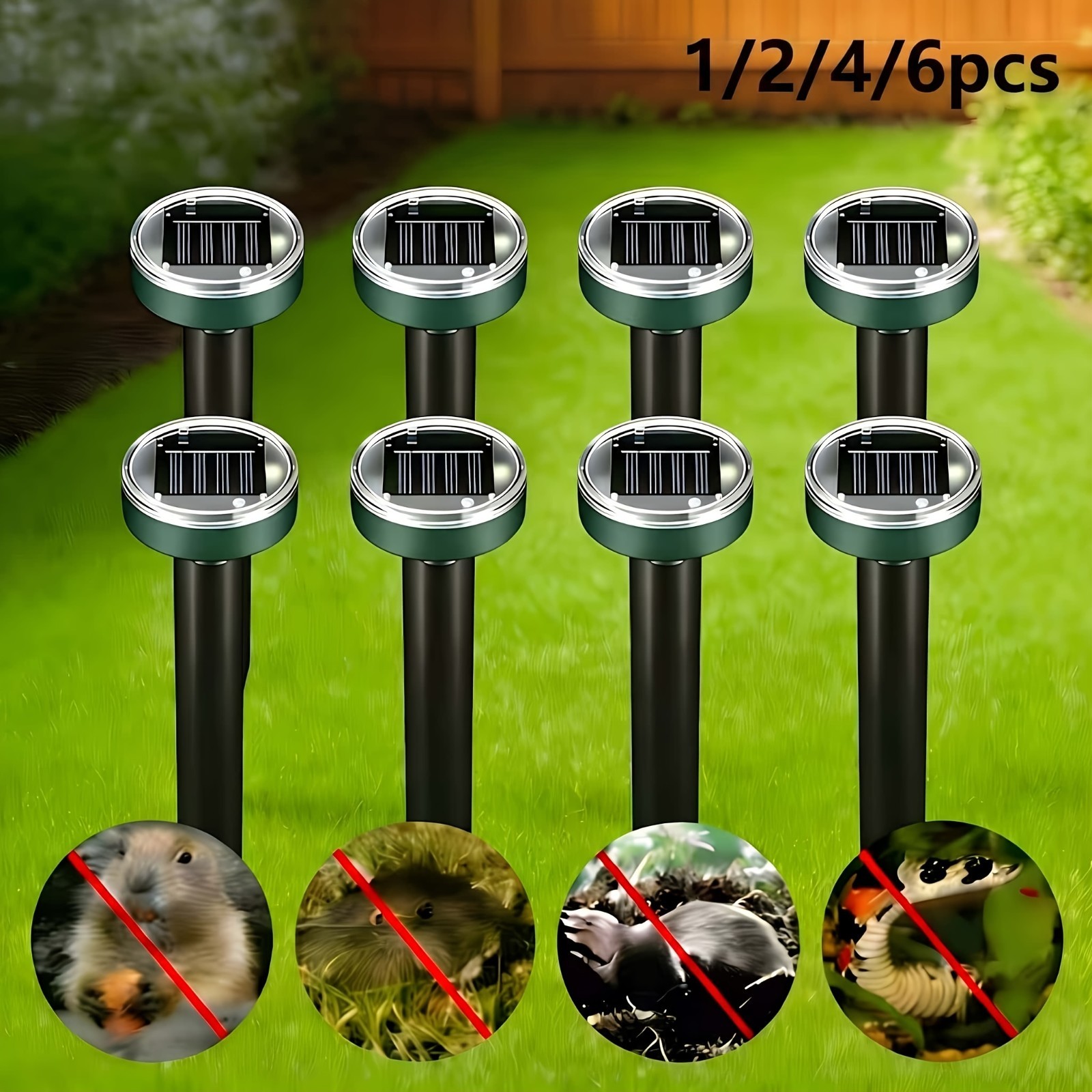 1/2/4/6-piece anti-snake sound wave lawn repellent device, IP44, 1600mAh