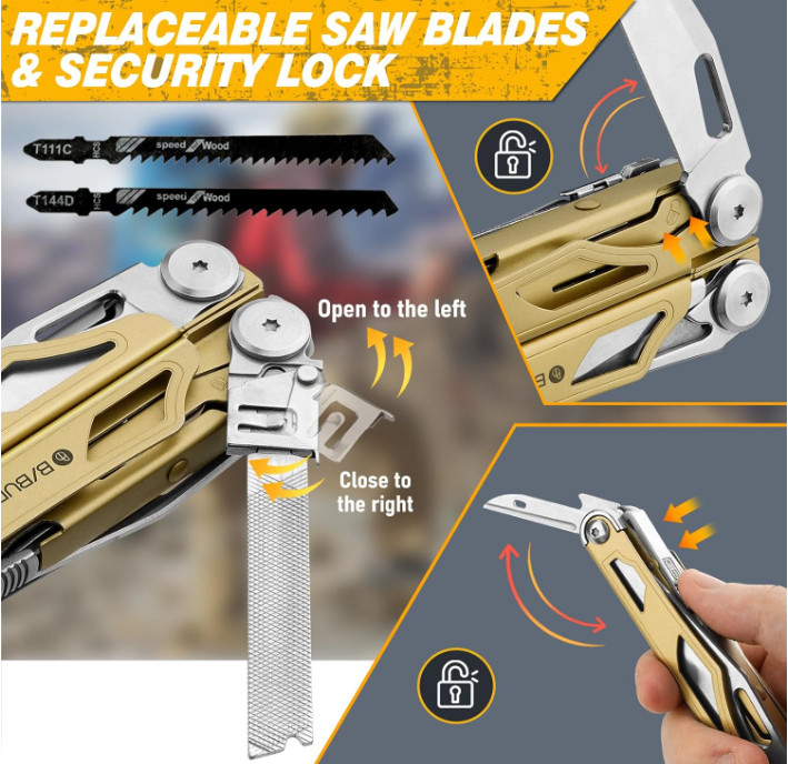 Multitool Pliers 31-In-1 Stainless Steel Multi Tool with Replaceable Cutters,Saw