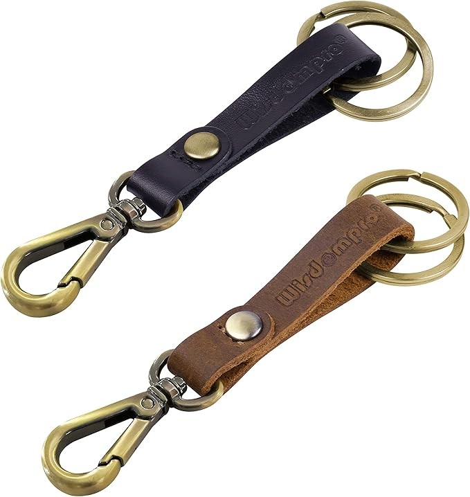 2 Pcs Genuine Leather Keychain, Key Chain with Belt Loop Clip for Keys