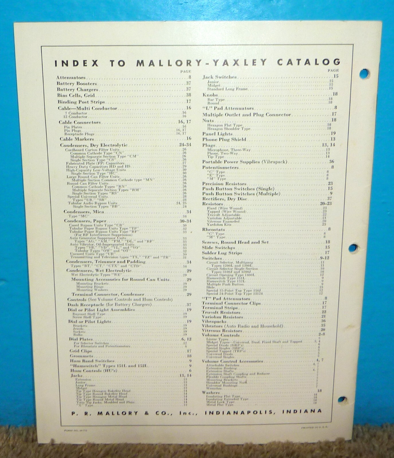 Mallory Yaxley Catalog 1940 Excellent Condition Original