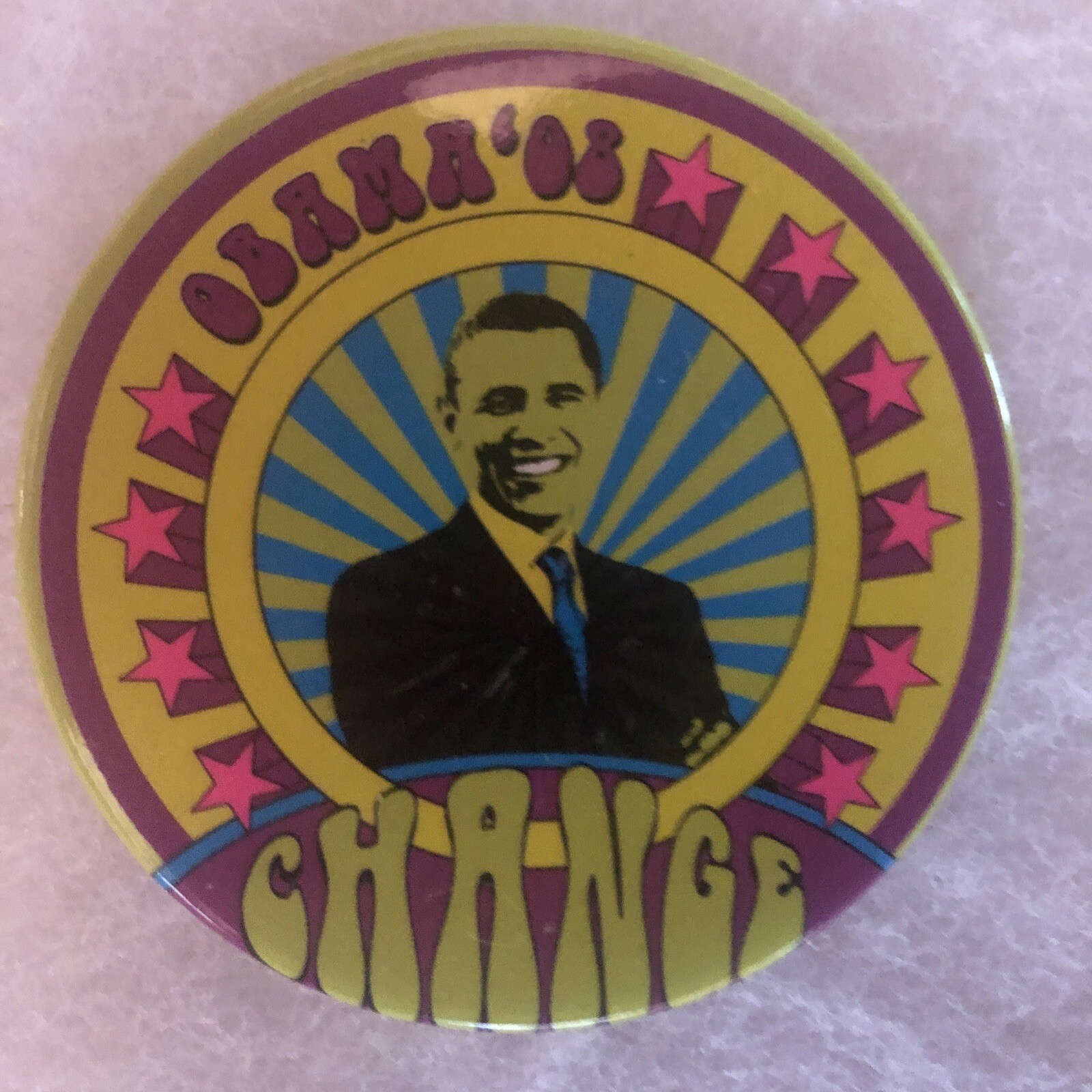 Obama ‘08 CHANGE  2 1/4” pinback button pin