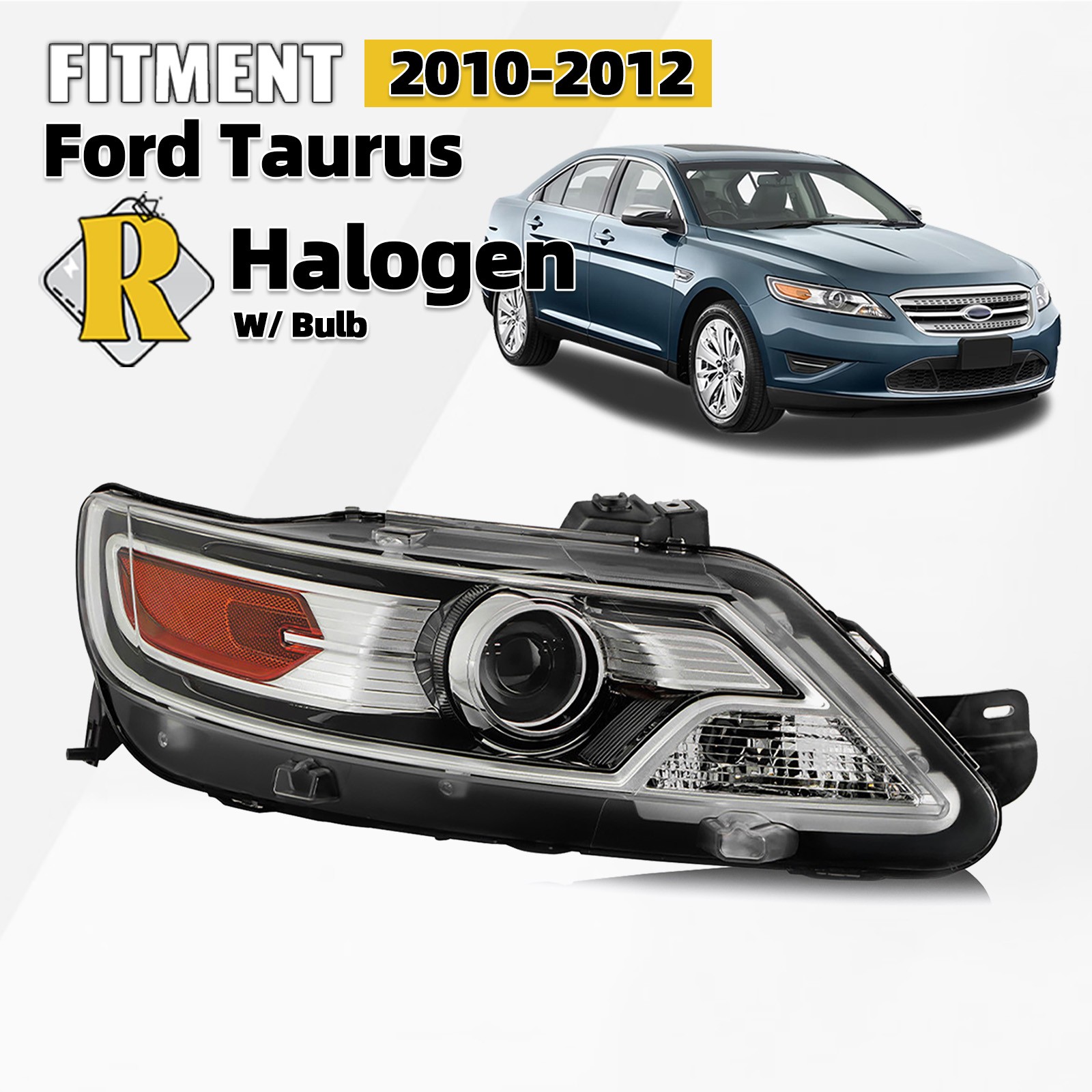 Halogen Projector Headlight For 2010 2011 2012 Ford Taurus SE SEL W/Bulb Right