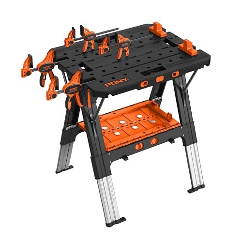 Portable Folding Work Table, 2-in-1 as Sawhorse & Workbench, 31” W×25” D×25”