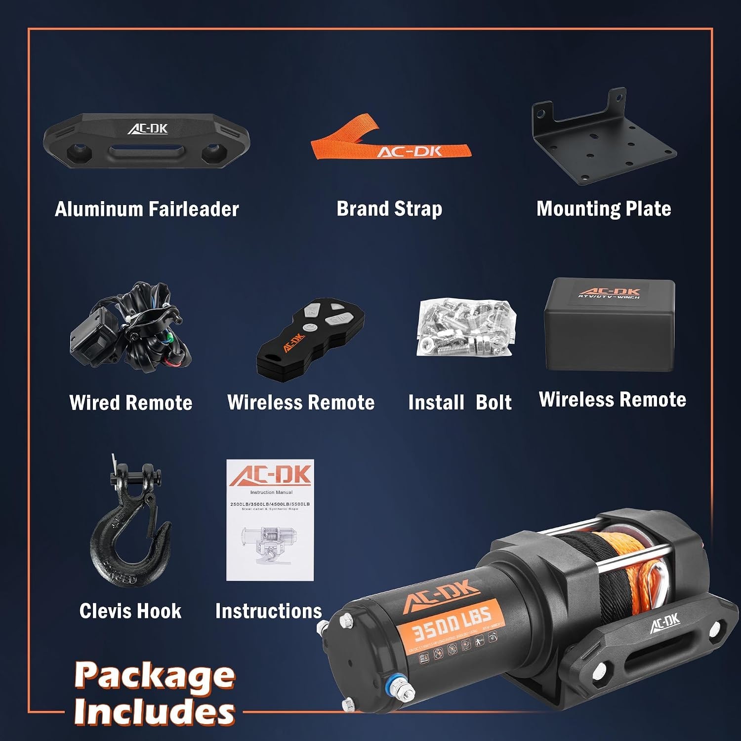 3500 lb ATV/UTV Winch – Efficient Synthetic Rope with Wireless Control