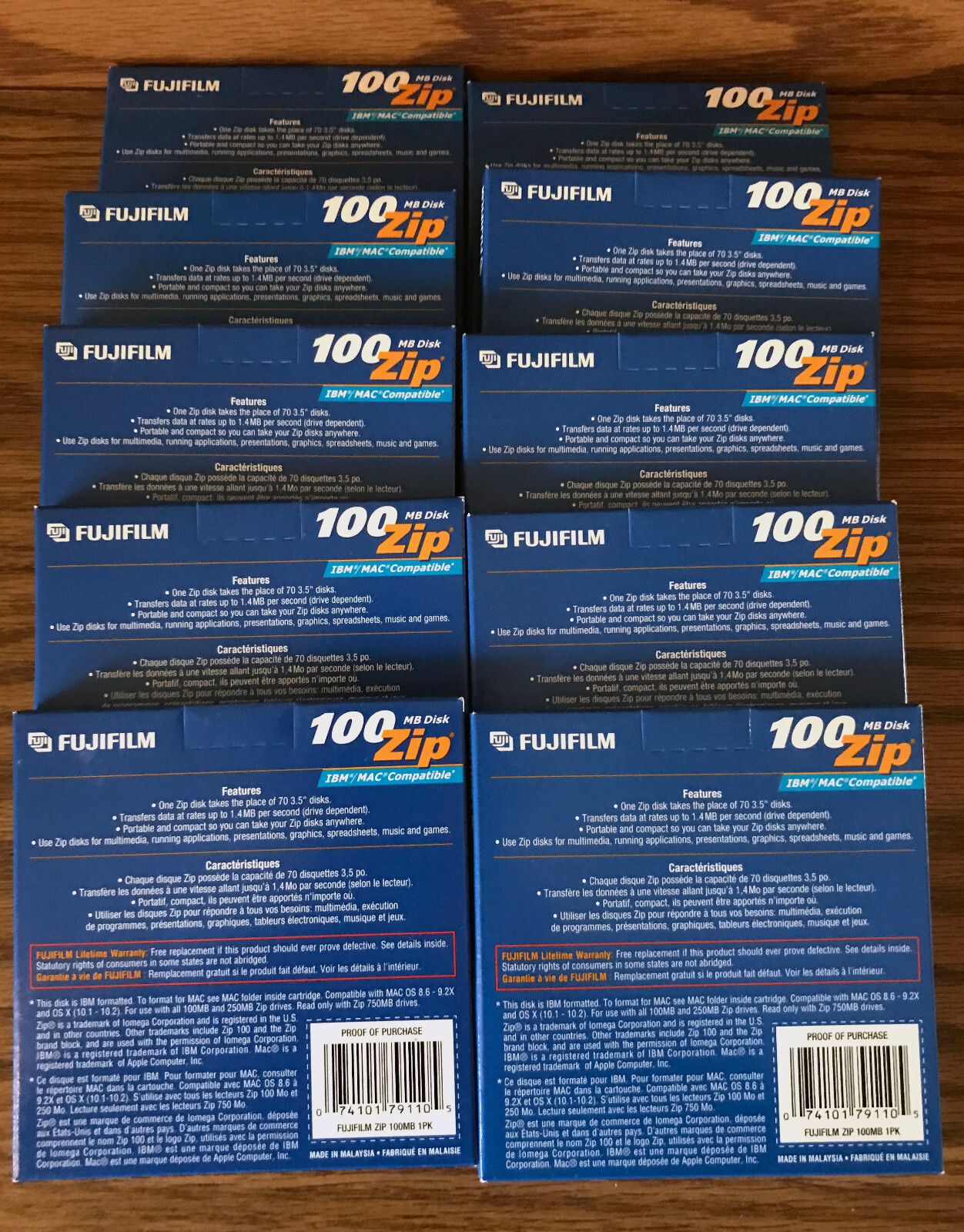 FUJIFILM ZIP 100 DISKS - LOT OF 10 -NEW OLD STOCK