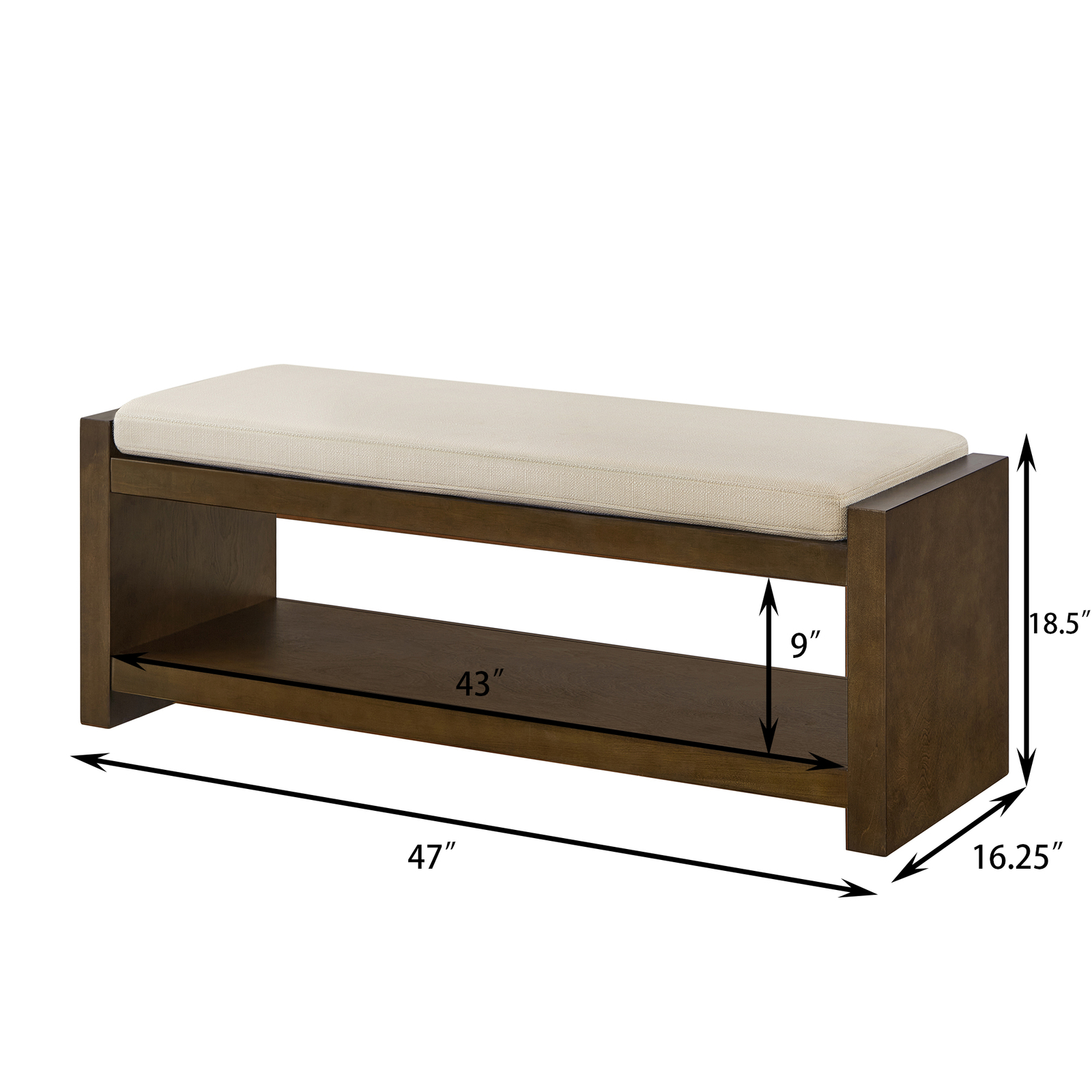47" Accent Bench with Lower Shelf Shoe Rack,Padded Seating Bench for Living Room