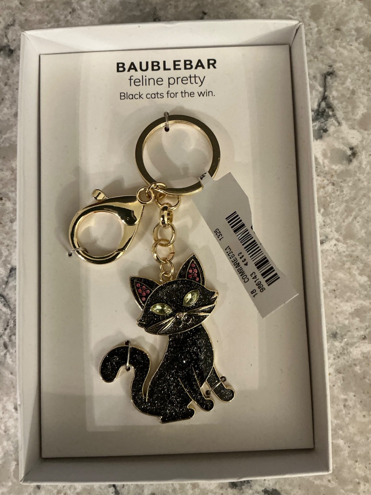Baublebar HALLOWEEN Feline Pretty Black Cat Crystal Bling Bag Charm Key Ring NEW