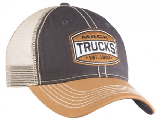 mack gold bulldog patch cap semi truck truckers hat mesh ball back diesel