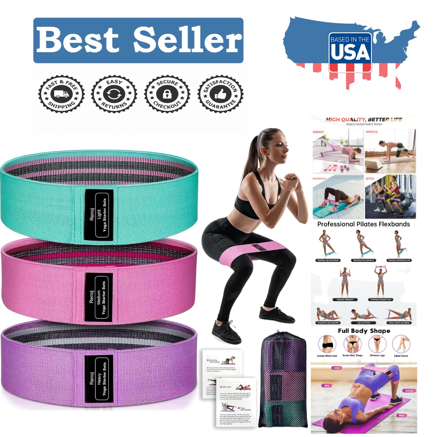Portable Fabric Resistance Bands for All Fitness Levels - Travel-Friendly Set