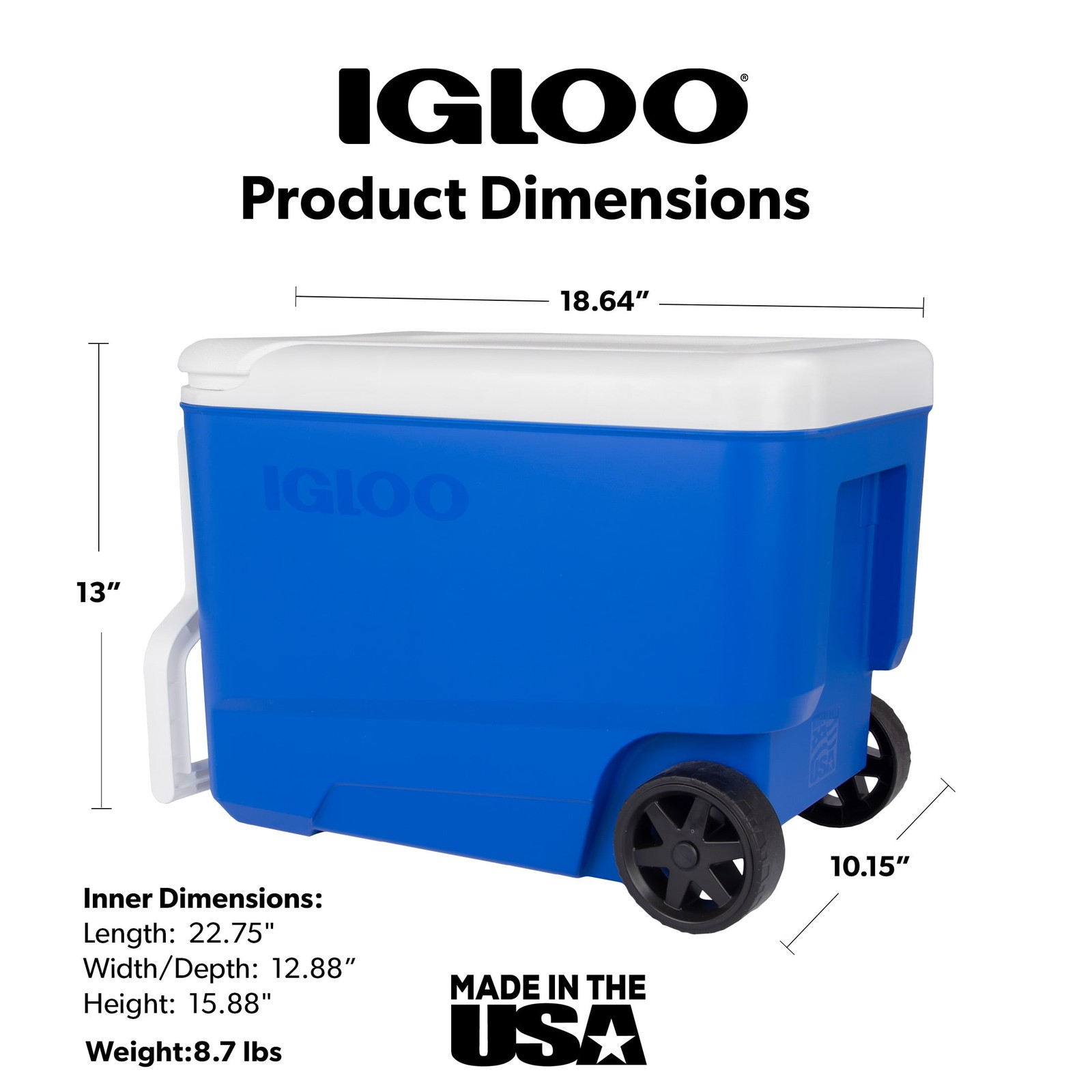 Igloo Wheelie Cool 38 QT Hard Sided Cooler with Wheels, Blue