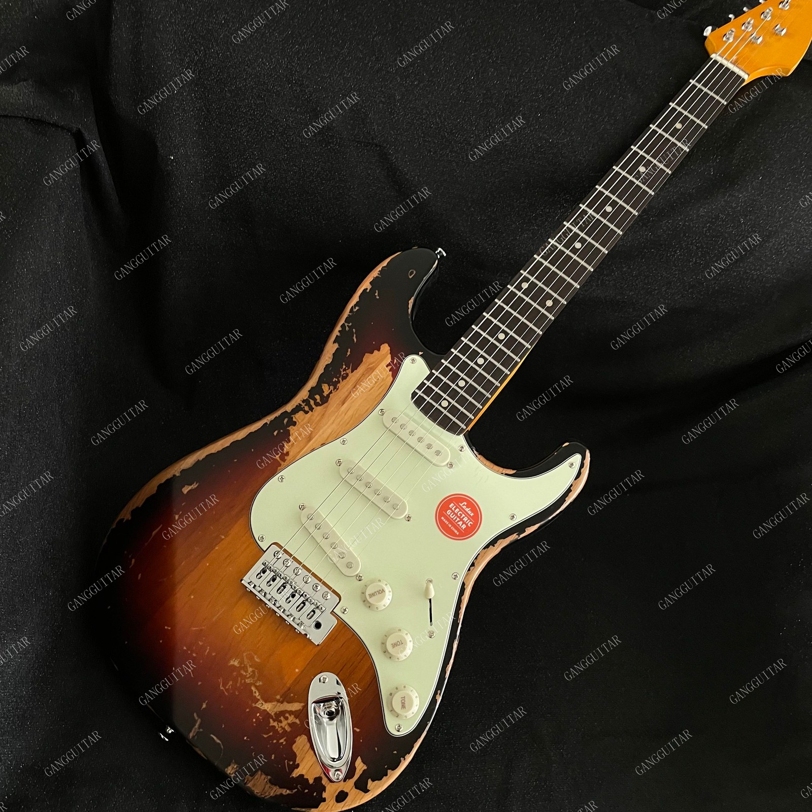 Aged STT Solid Body Electric Guitar Bone Nut Tremolo SSS Pickups Brown Body